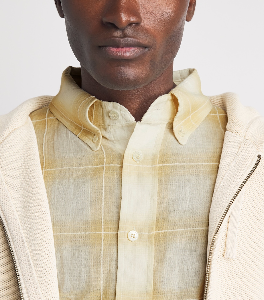 Picante Mens Cotton Crinkle Check Rocco Shirt Ivory Image 3