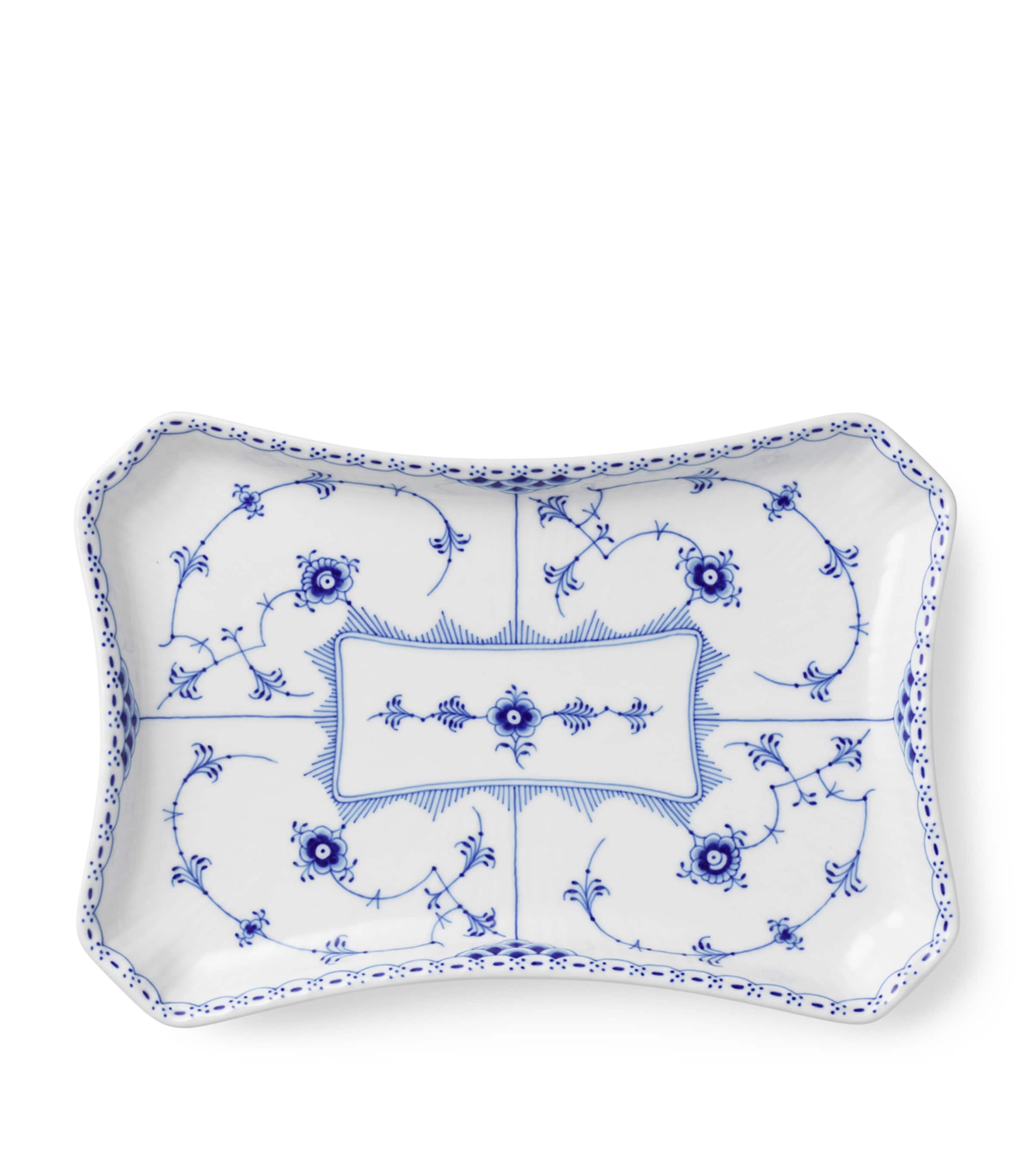 Royal Copenhagen Porcelain Half Lace Rectangular Dish (24.5cm) Blue Image 1