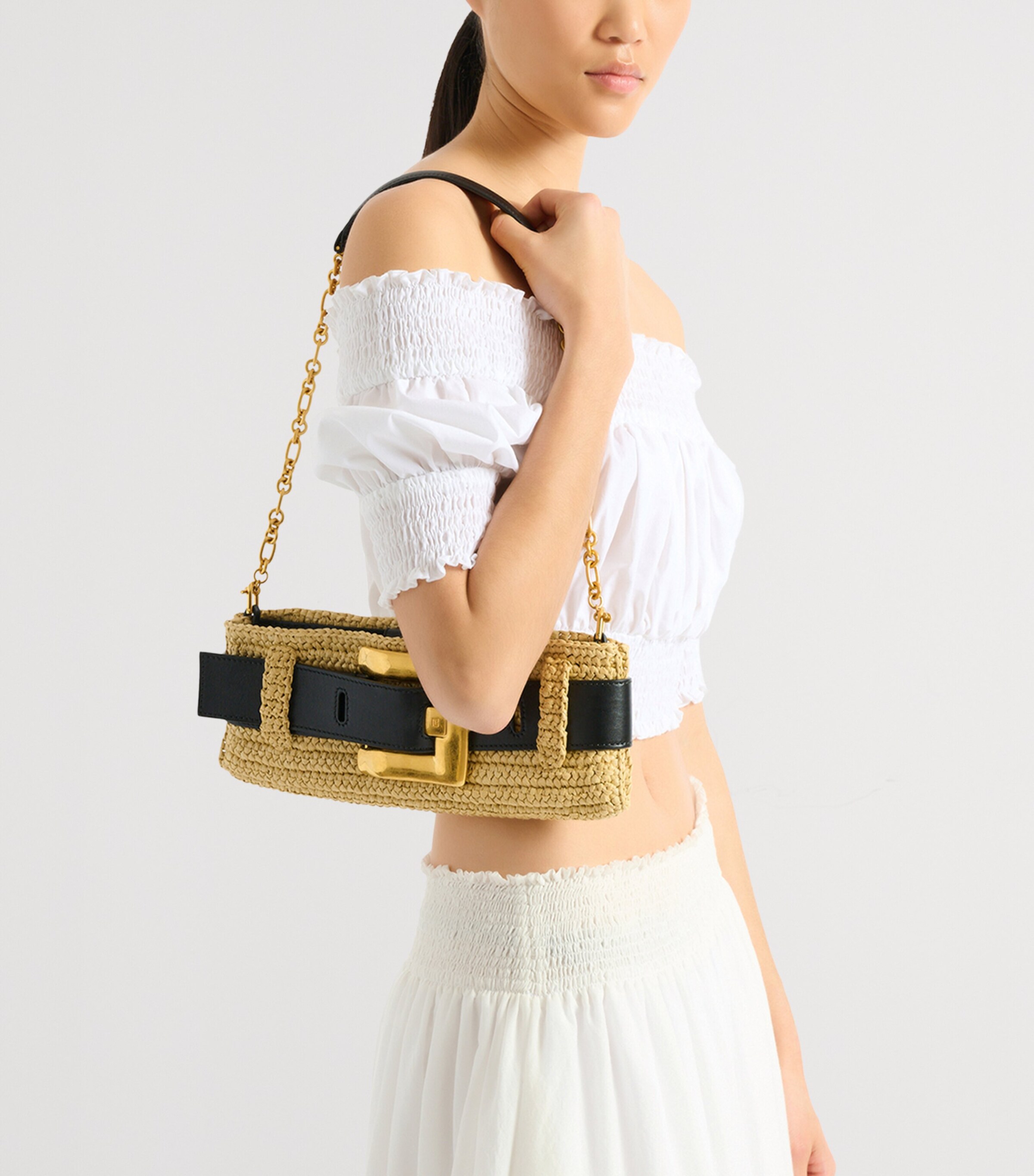 Balmain Faux Raffia Anthem Clutch Bag Gte Naturel / Noir Image 7