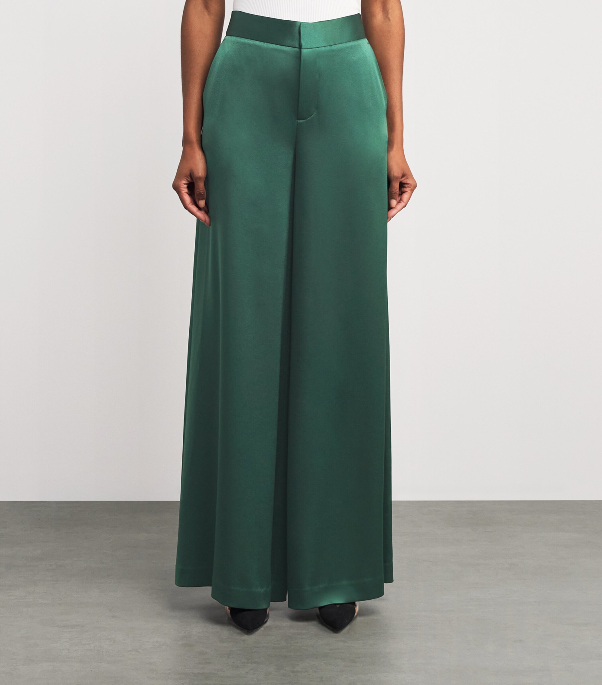 Satin Nessi Wide-Leg Trousers B345 GREEN MYSTIQUE Image 3