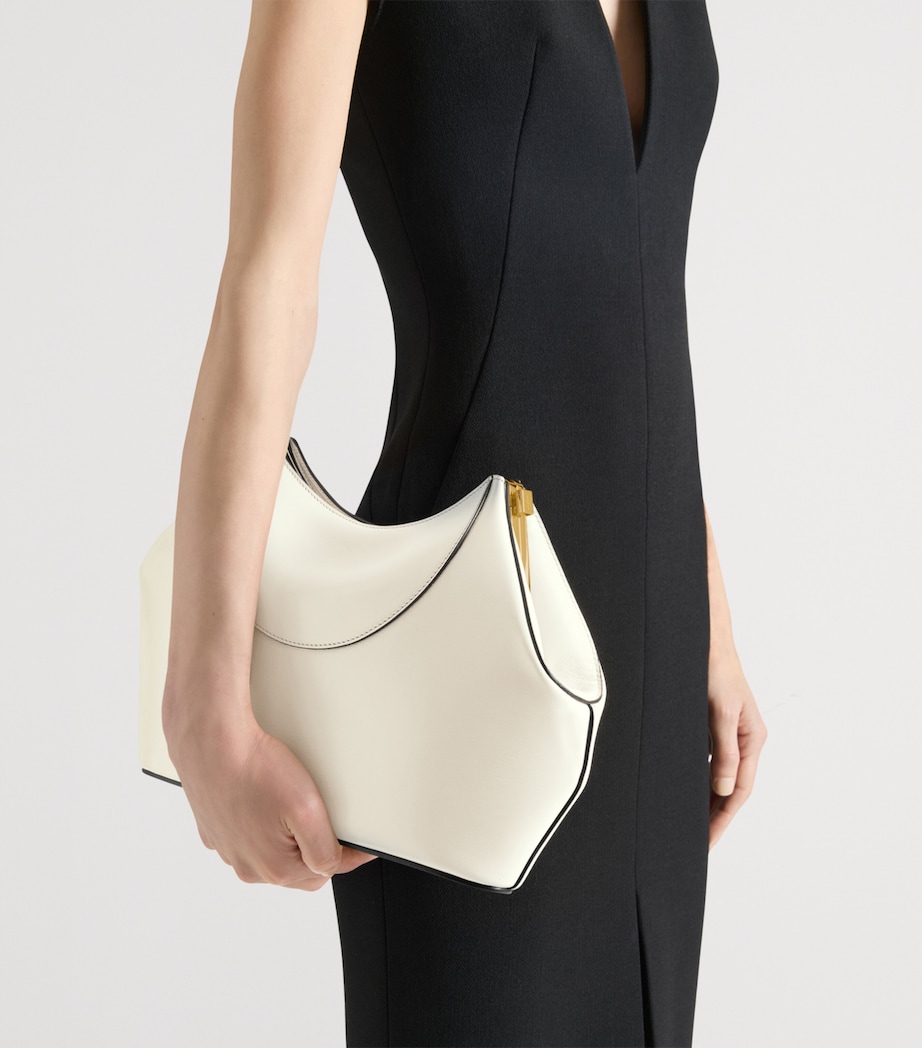 Leather Facet Clutch Bag IVORY Image 2