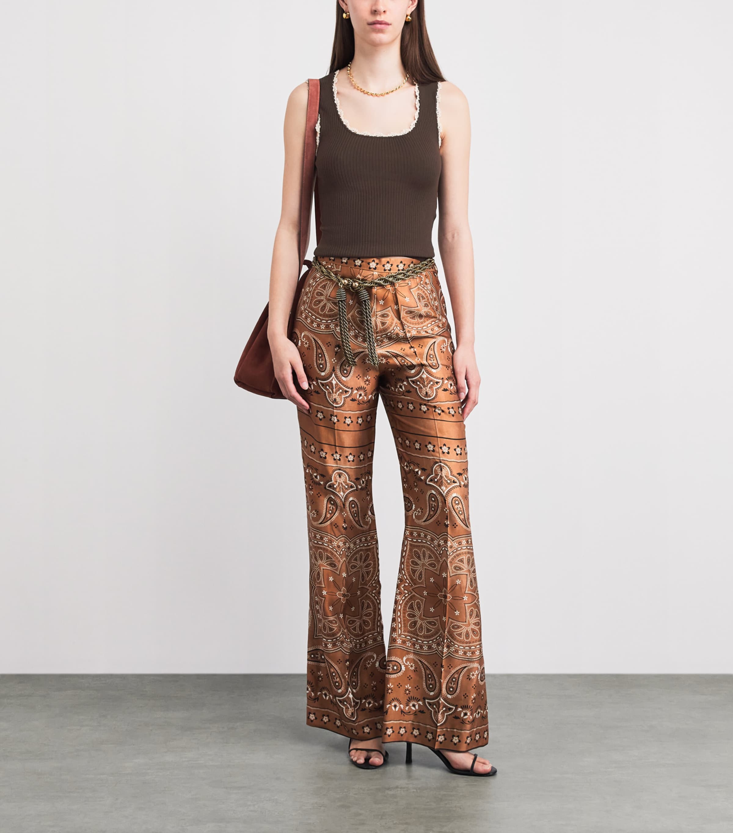 Sandro Paris Womens Crochet-Trim Tank Top Brown Image 2