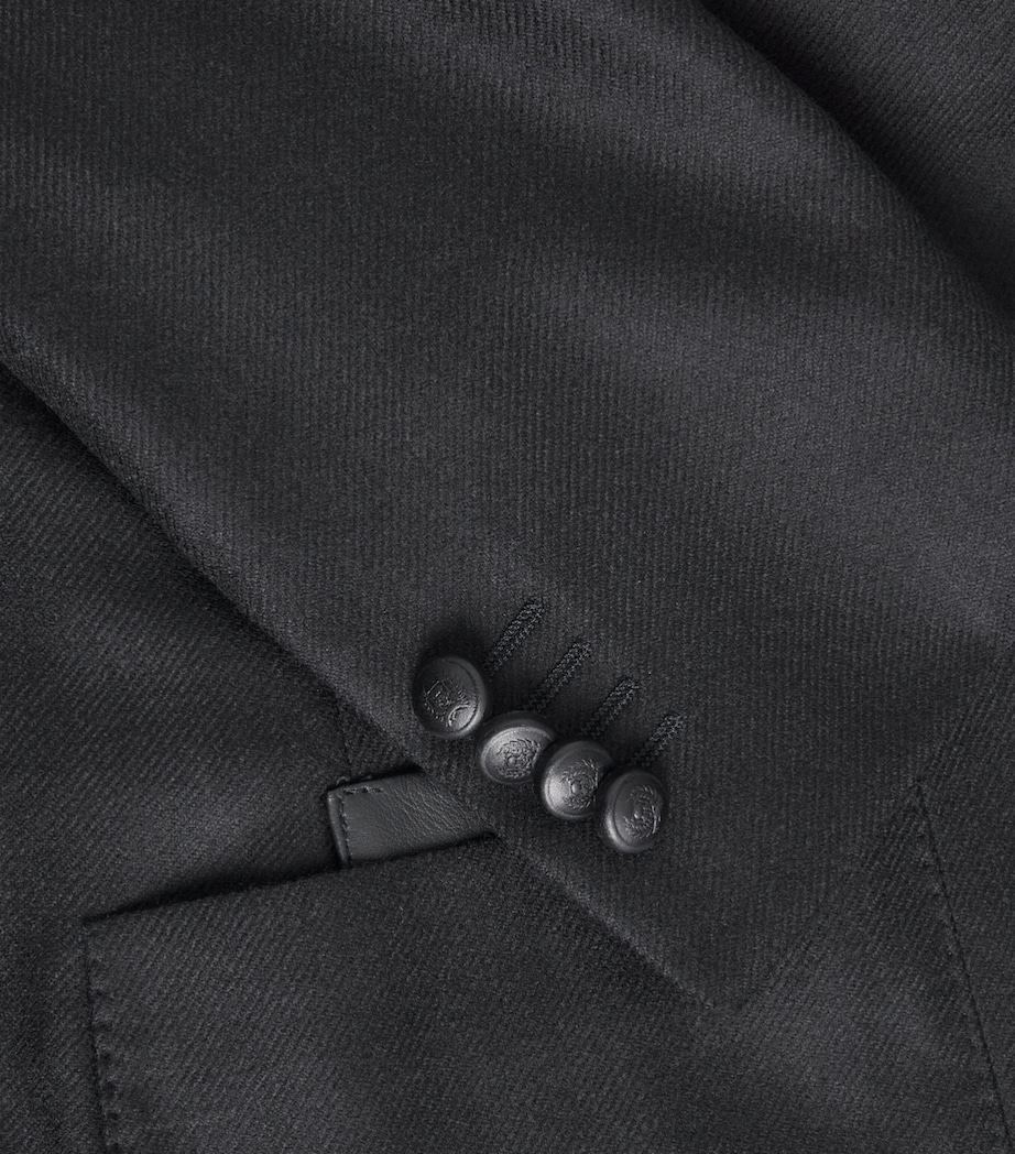Corneliani Mens Leather-Trim Wool-Cashmere Blazer Black Print Image 7