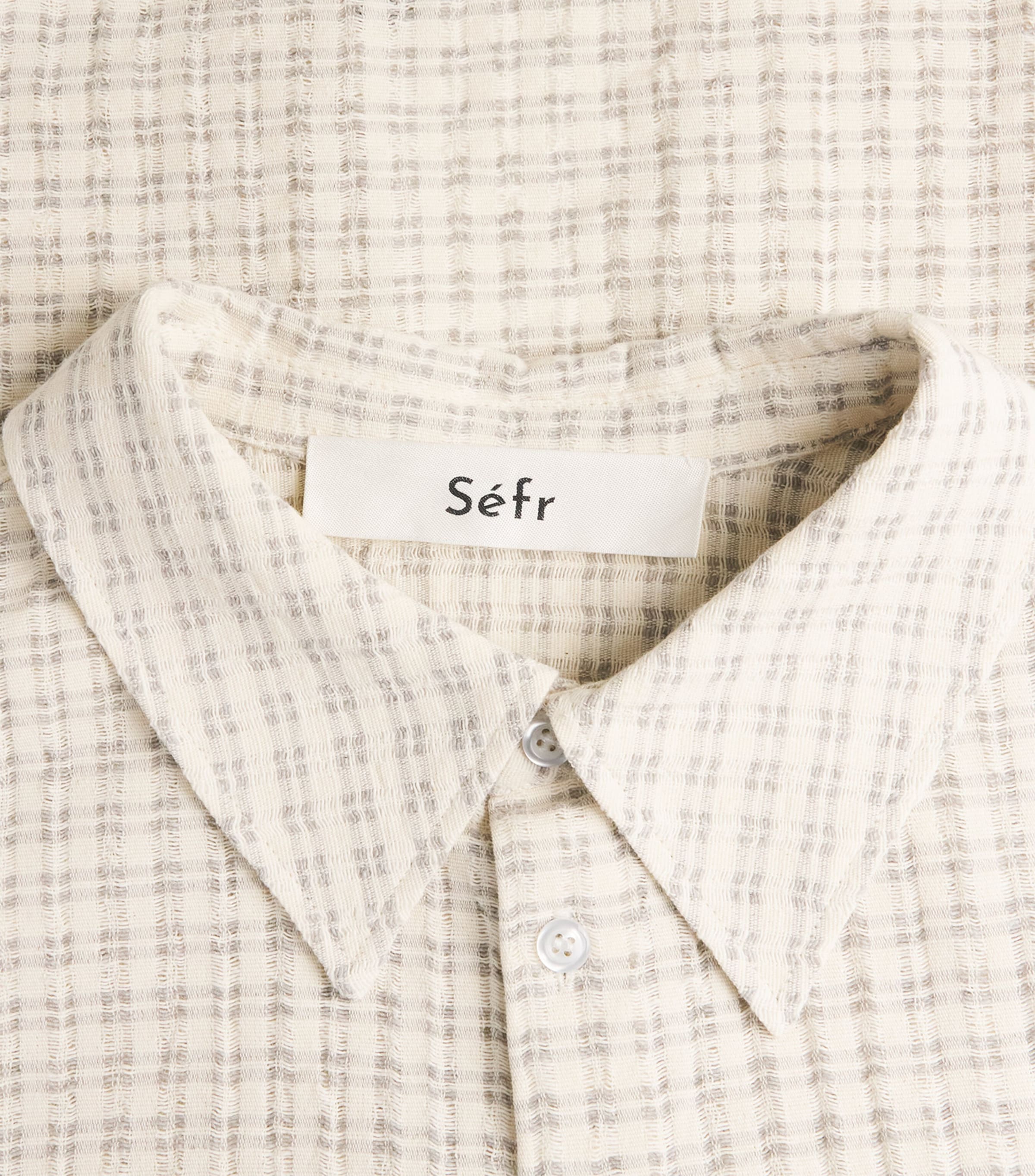 Séfr Mens Seersucker-Effect Wes Shirt Subtle Beige Check Image 6