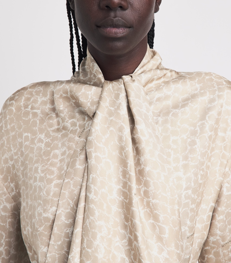 Kiton Womens Silk Printed Scarf-Detail Maxi Dress Light Beige Print Image 3