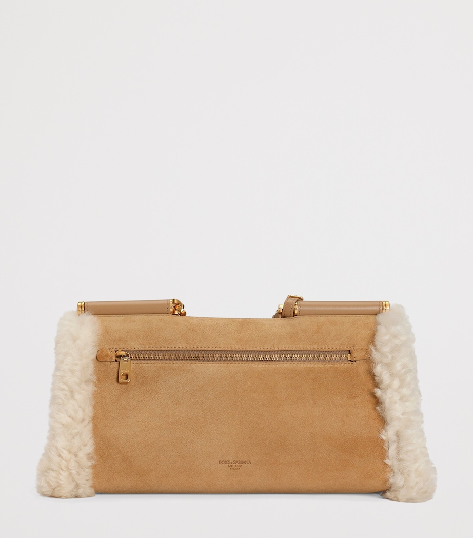 Calfskin Fur-Trim My Sicily Top-Handle Bag 8L798-CAMMELLO/NUDO Image 5