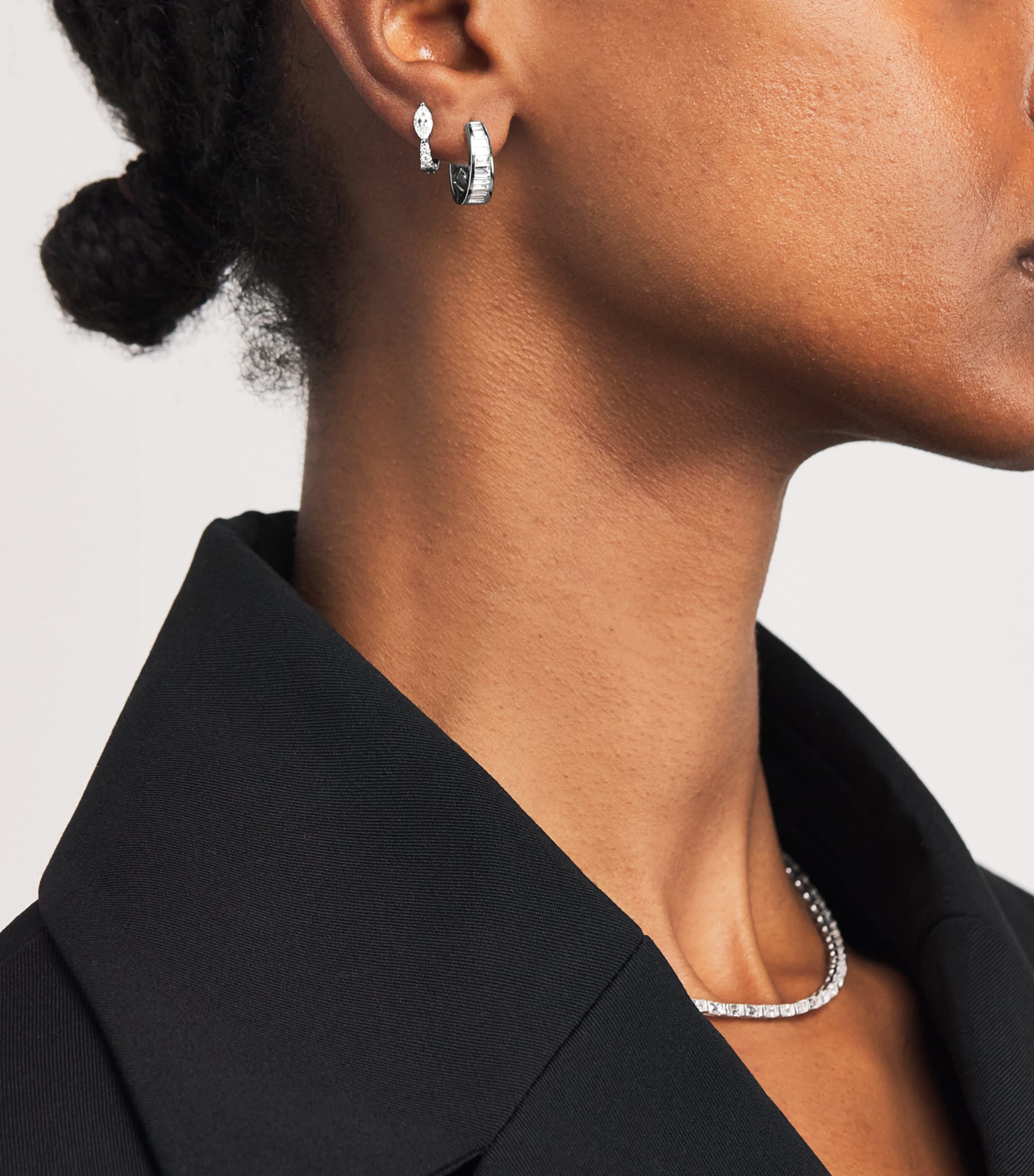 White Gold and Diamond Meryl Huggie Earrings WHITE GOLD Image 4