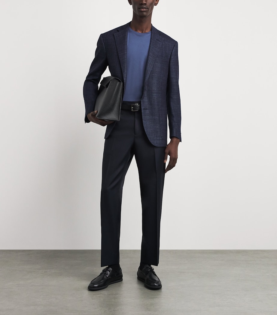 Corneliani Mens Virgin Wool-Silk Herringbone Blazer Navy Blue Image 2