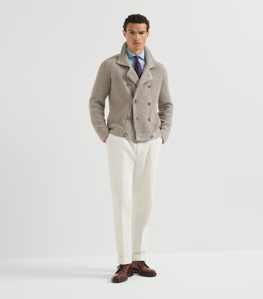 Brunello Cucinelli Mens Cashmere Double-Breasted Cardigan Stone Image 3