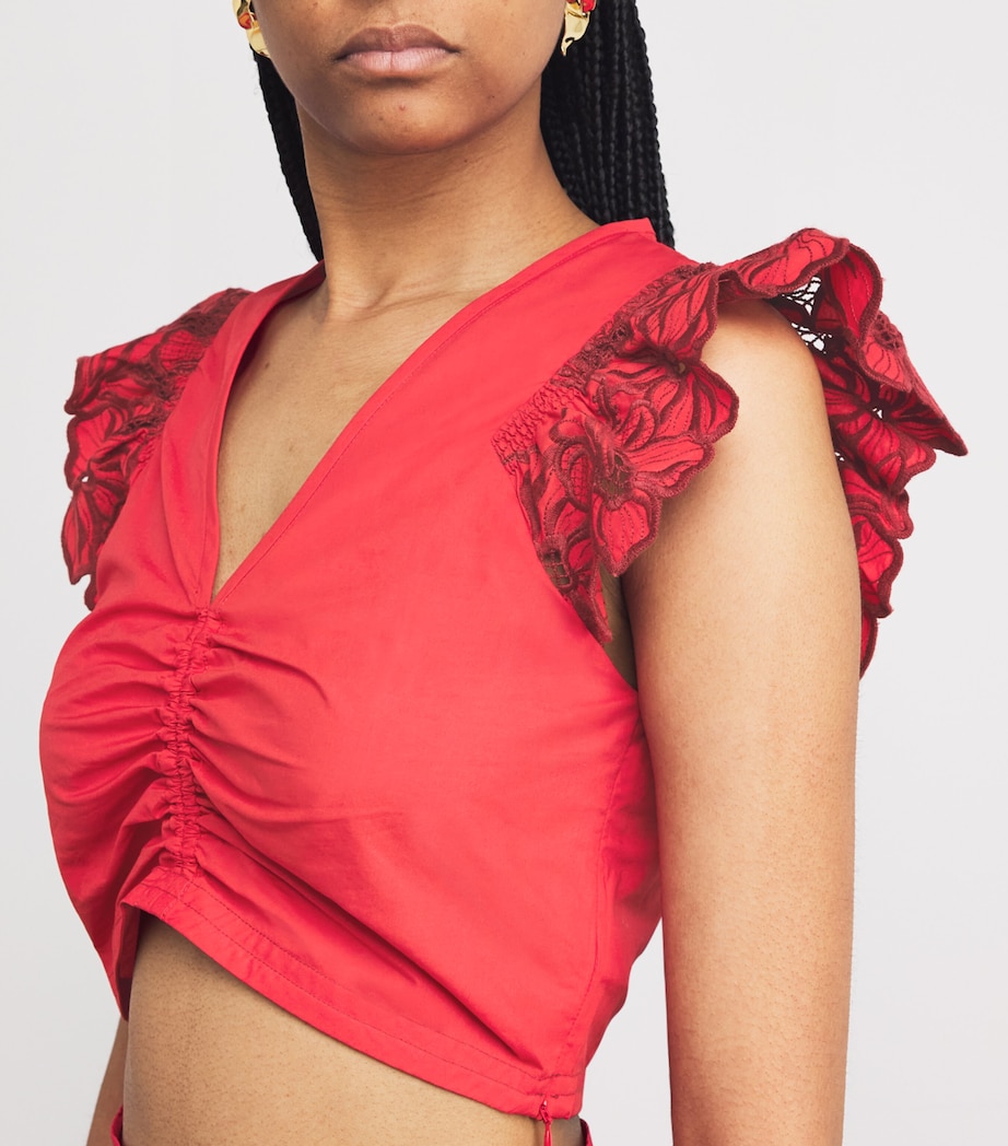Embroidered Crop Top RED Image 6