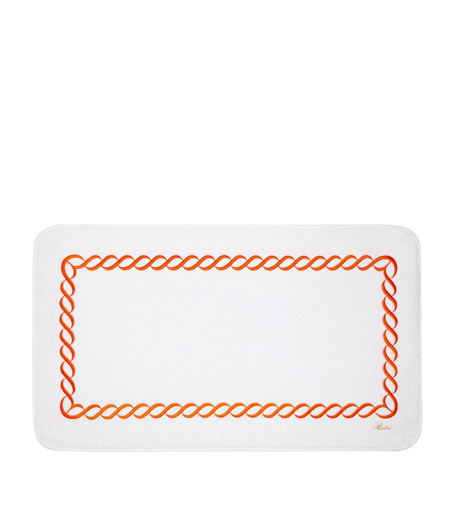 Cotton Treccia Bath Mat (50cm x 90cm) WHITE/ORANGE Image 1