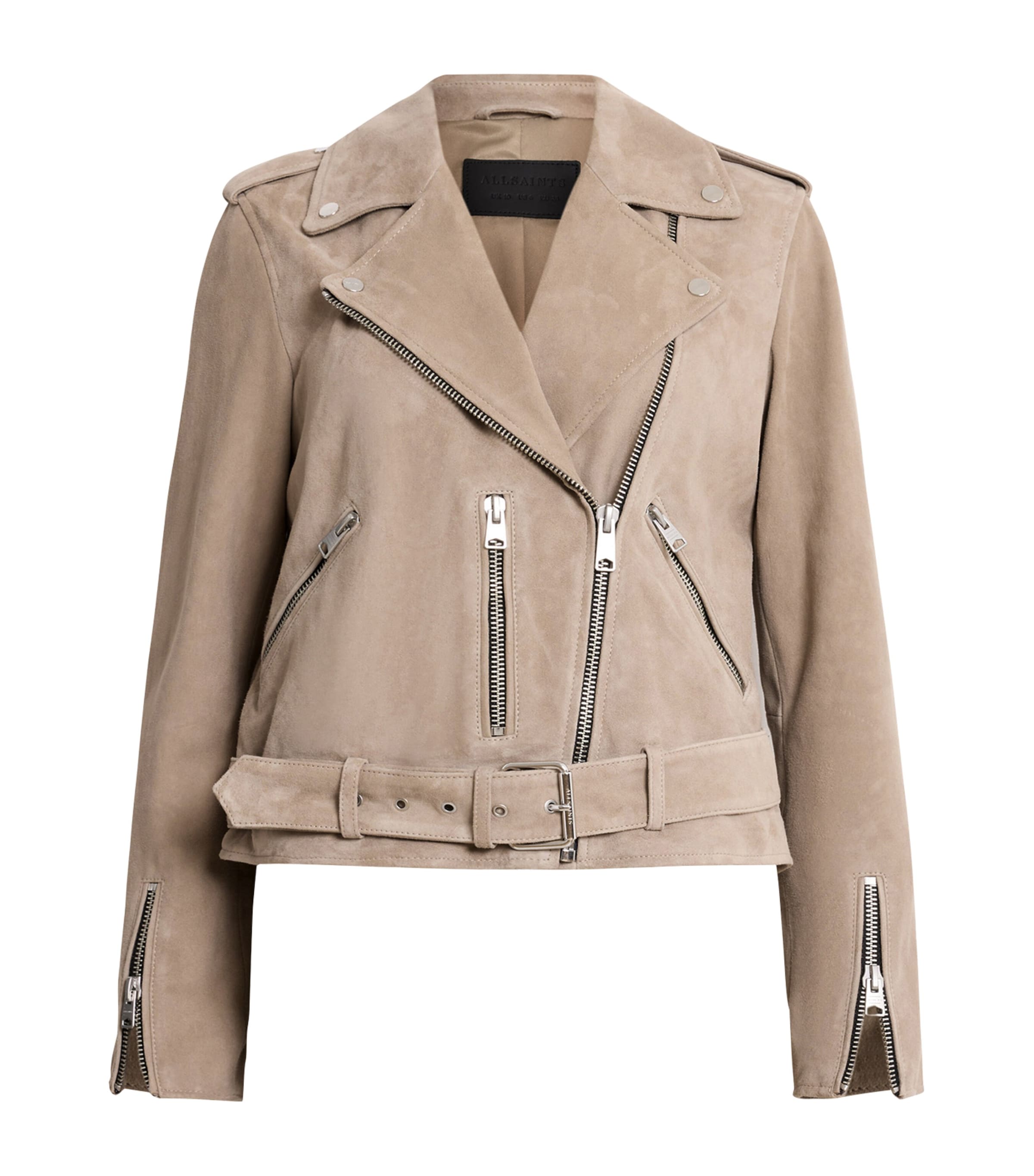 Allsaints Suede Balfern Biker Jacket In Grey