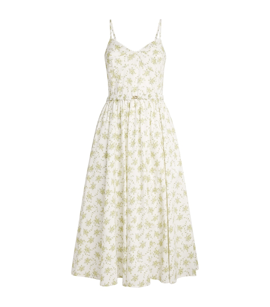 Sandro Paris Womens Cotton Floral Midi Dress Olive / Ecru Image 1
