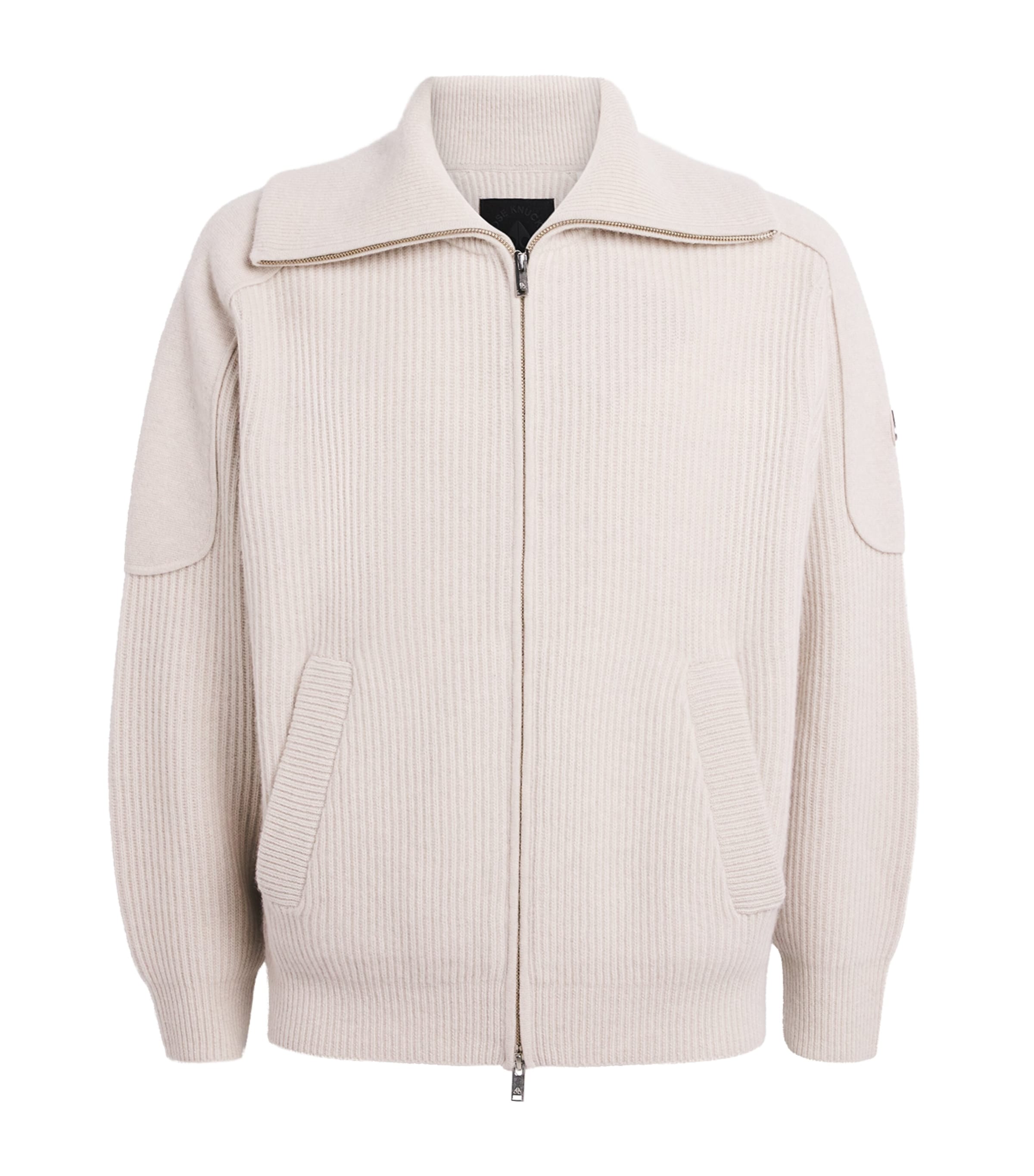 Moose Knuckles Wool Ribbed Zip-up Cardigan In Neutral