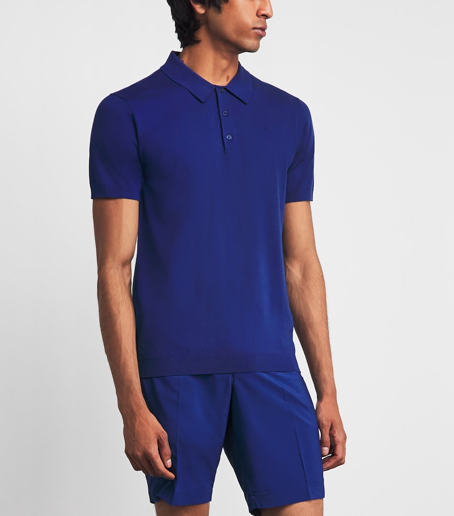 J Lindeberg Mens Knitted Ridge Polo Shirt Estate Blue Image 4