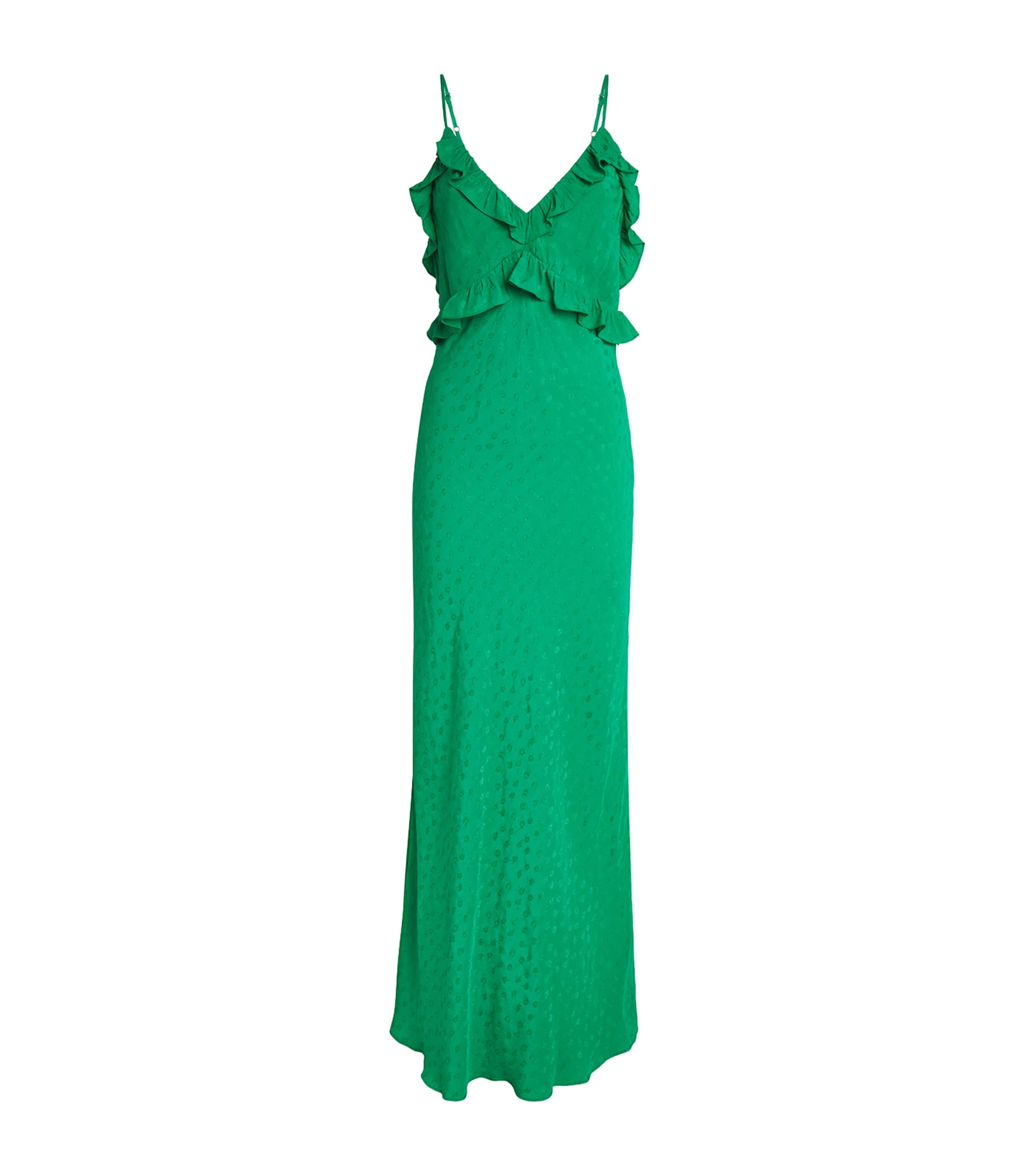 Sandro Paris Womens Ruffled-Detail Jacquard Maxi Dress Green Image 1