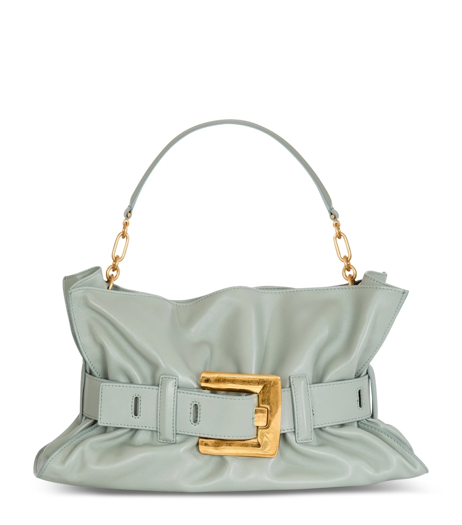 Balmain Medium Leather Anthem Shoulder Bag Faded Green Image 1