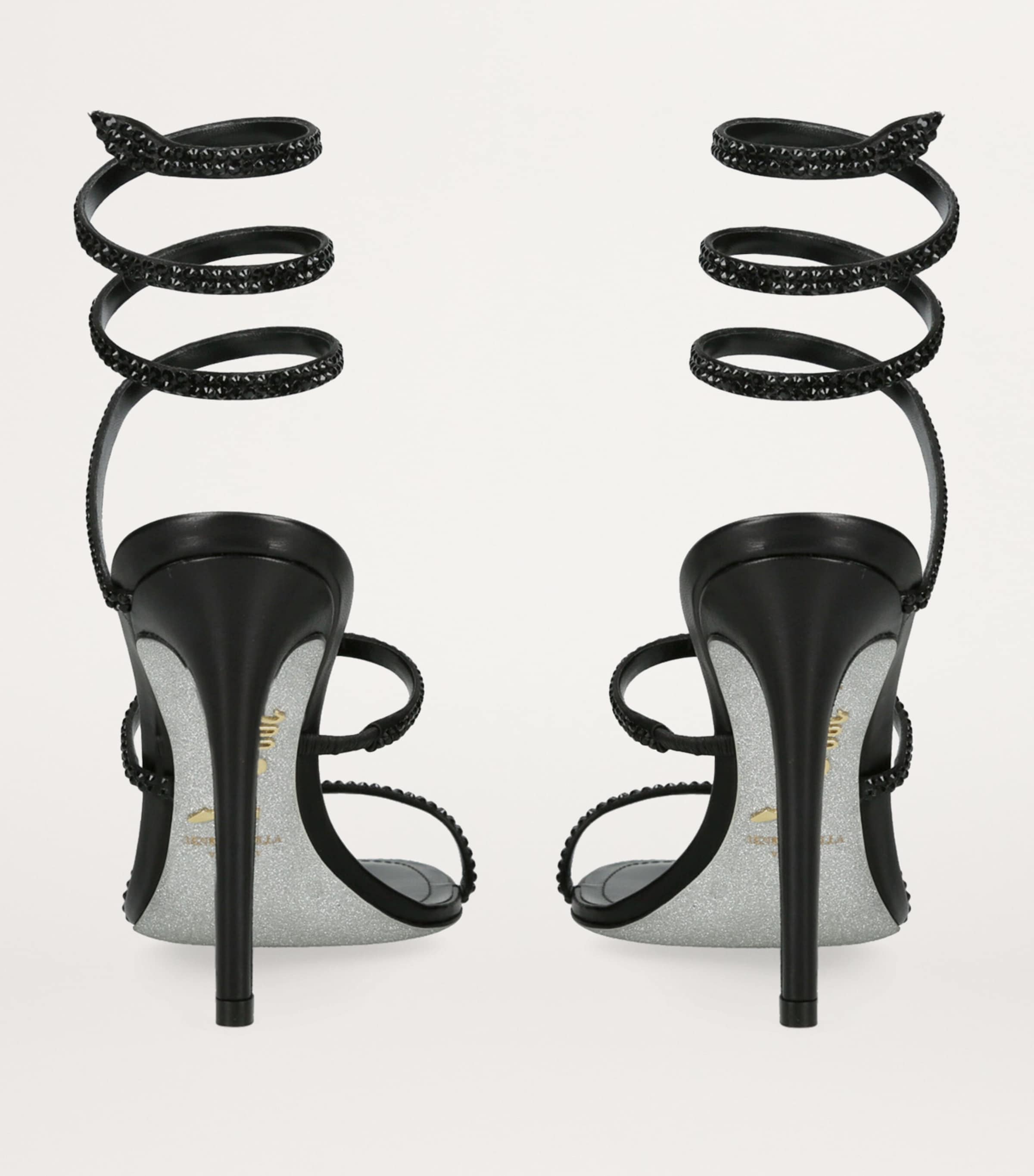René Caovilla Black Leather Crystal-Embellished Cleo Sandals 105