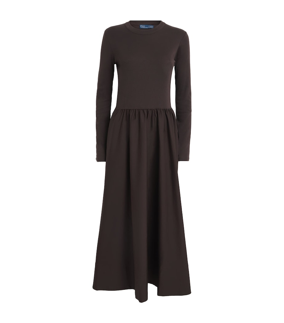Cotton A-Line Midi Dress BROWN Image 1