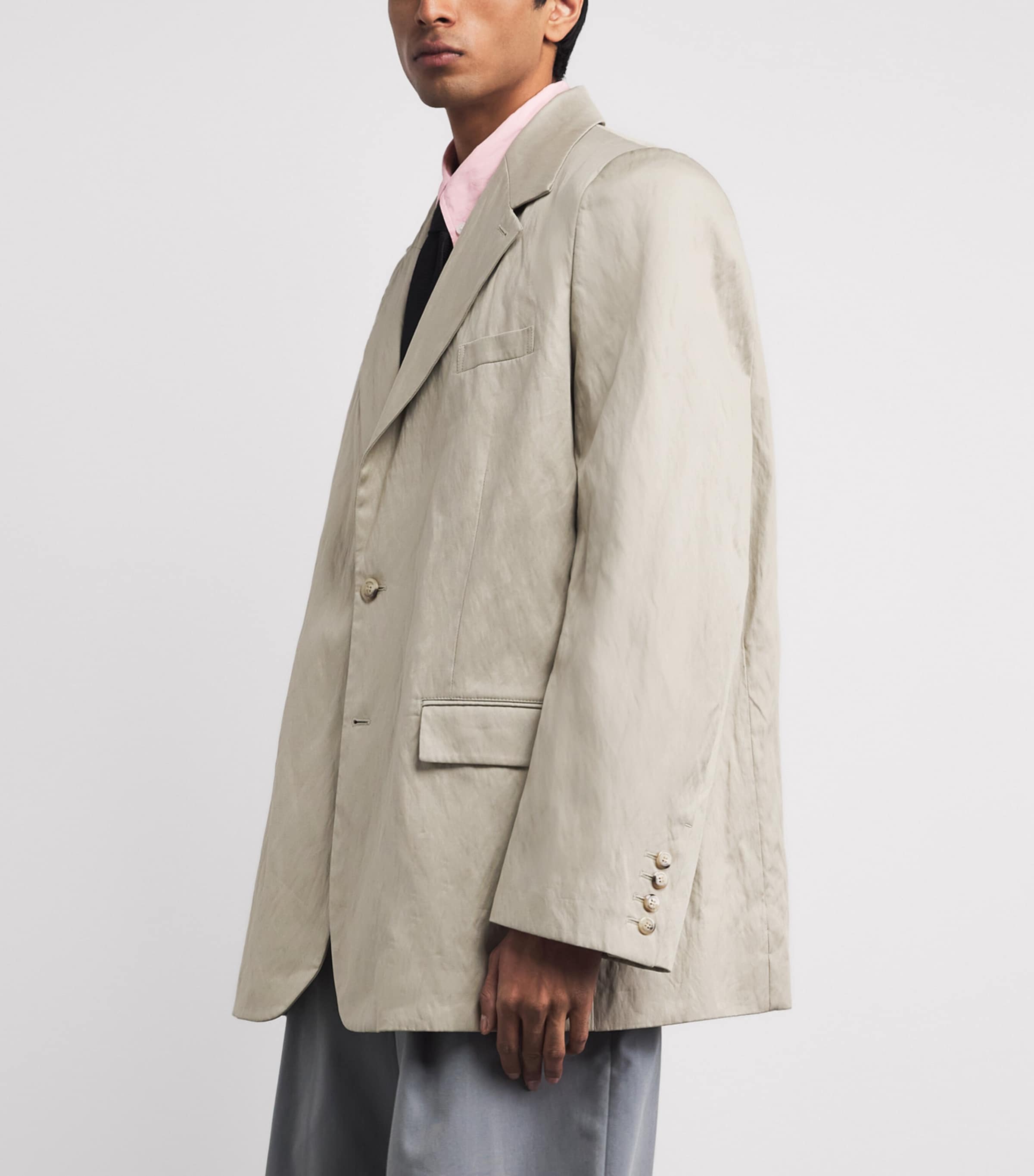 Willy Chavarria Mens Cotton-Blend Crinkled Chuco Blazer Stucco Image 4