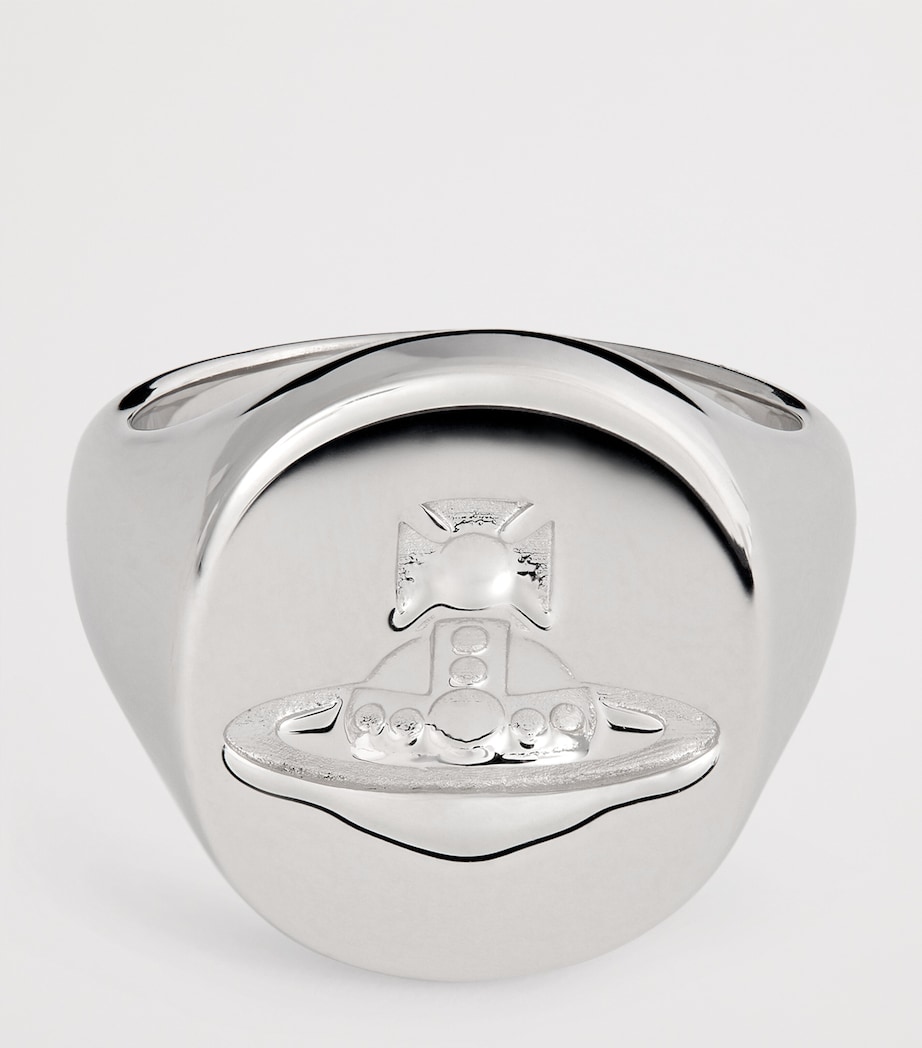 Vivienne Westwood Rhodium-Plated Sterling Silver Orb Signet Ring Rodium Silver Image 4