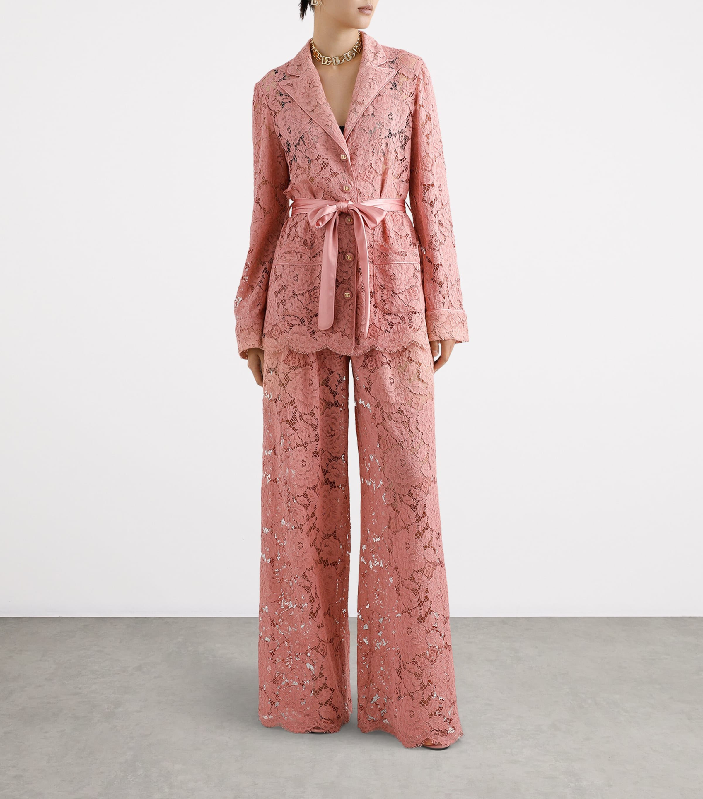 Lace Wide-Leg Trousers F0473-POWDER PINK Image 2