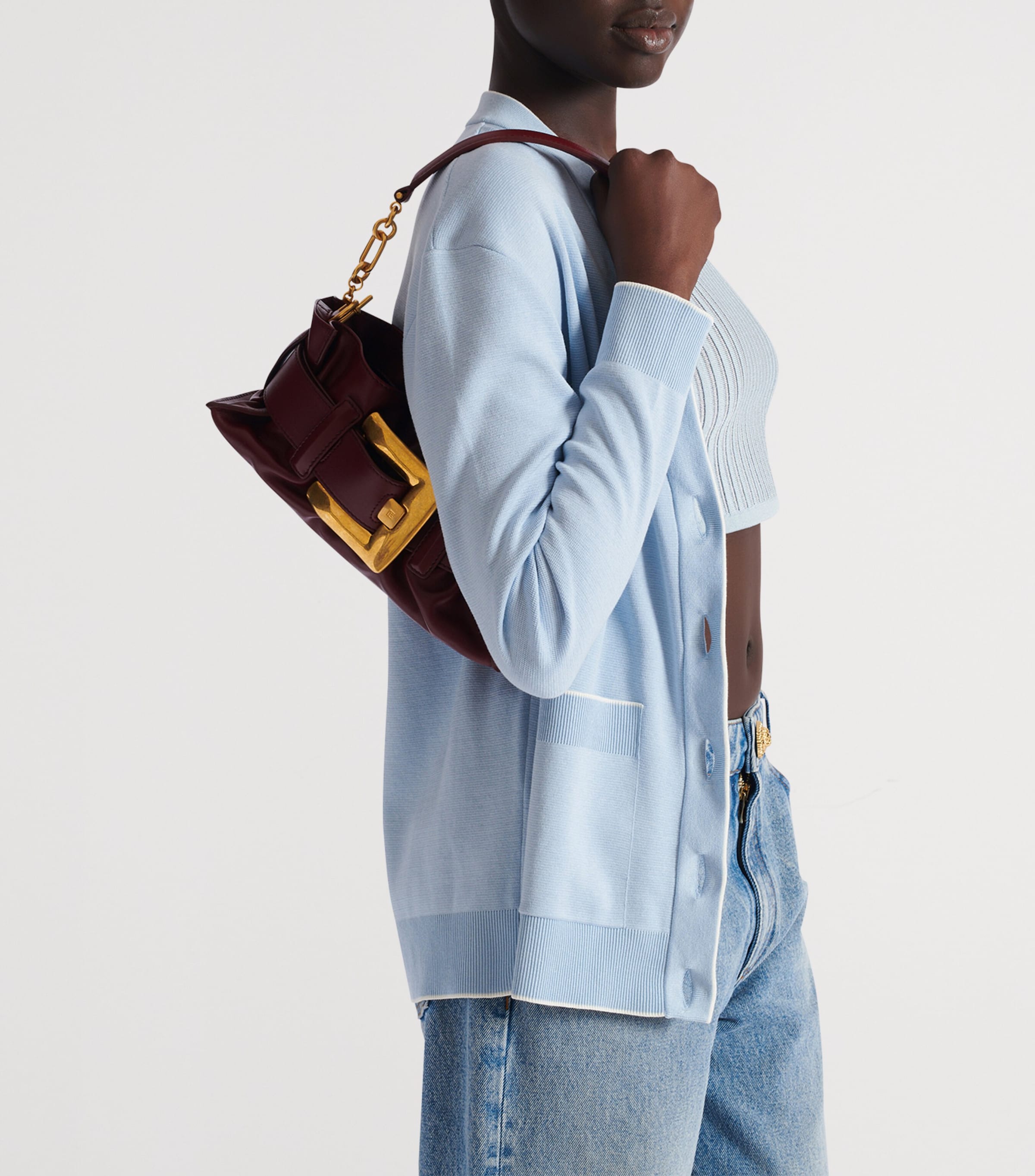 Balmain Mini Leather Anthem Shoulder Bag Aubergine Image 5