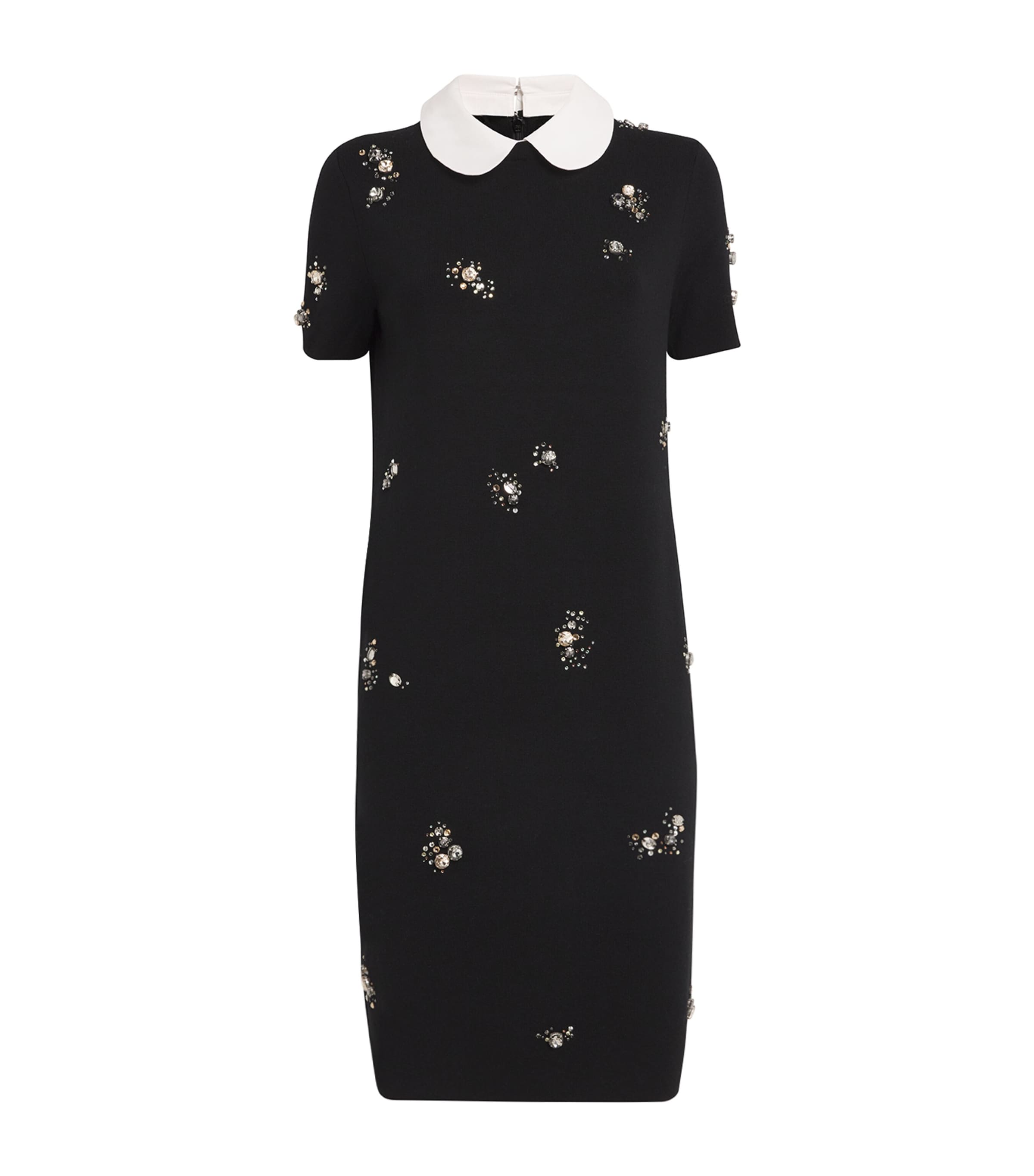 Tory Burch Embellished Poplin Collar Sweater Dress In Black