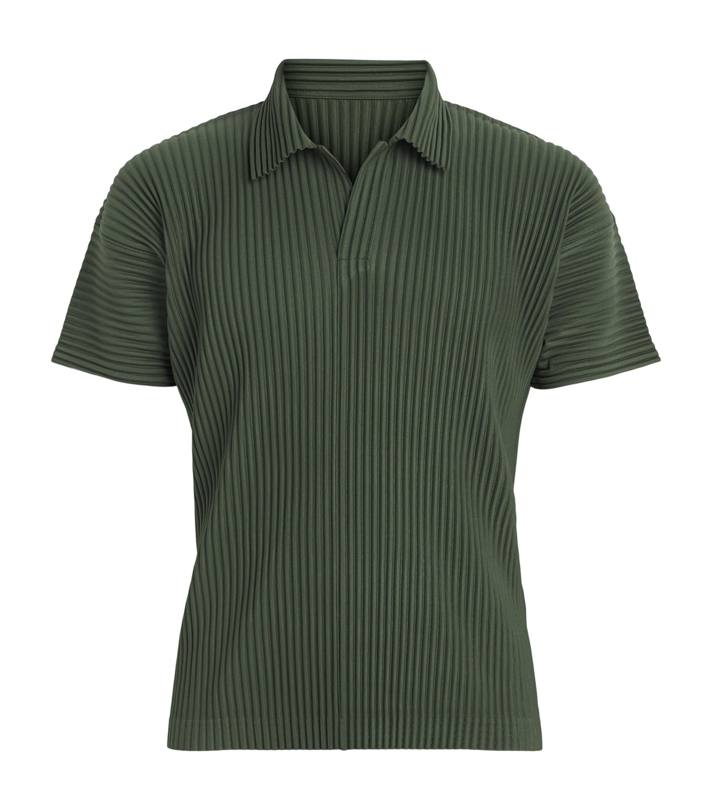 Homme Plissé Issey Miyake Mens Pleated Polo Shirt Duomo Door Green Image 1