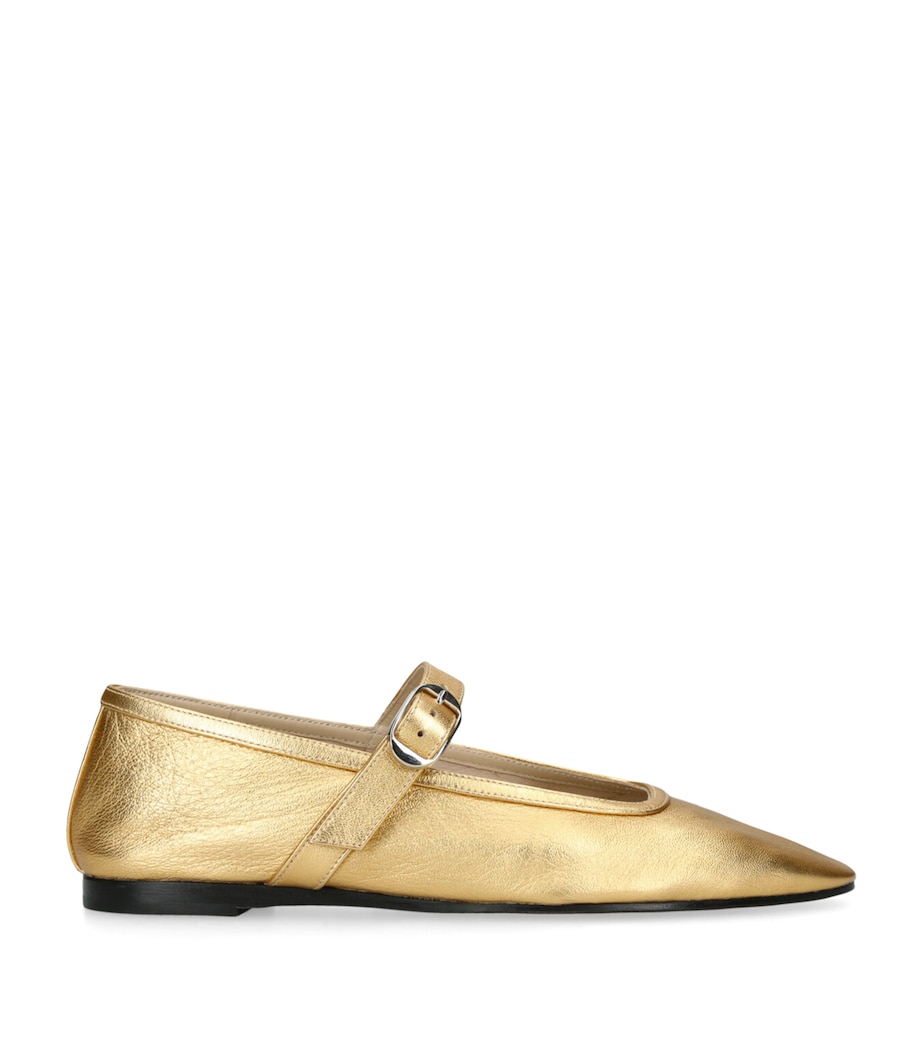 Leather Metallic Mary Jane Ballet Flats GOLD Image 1
