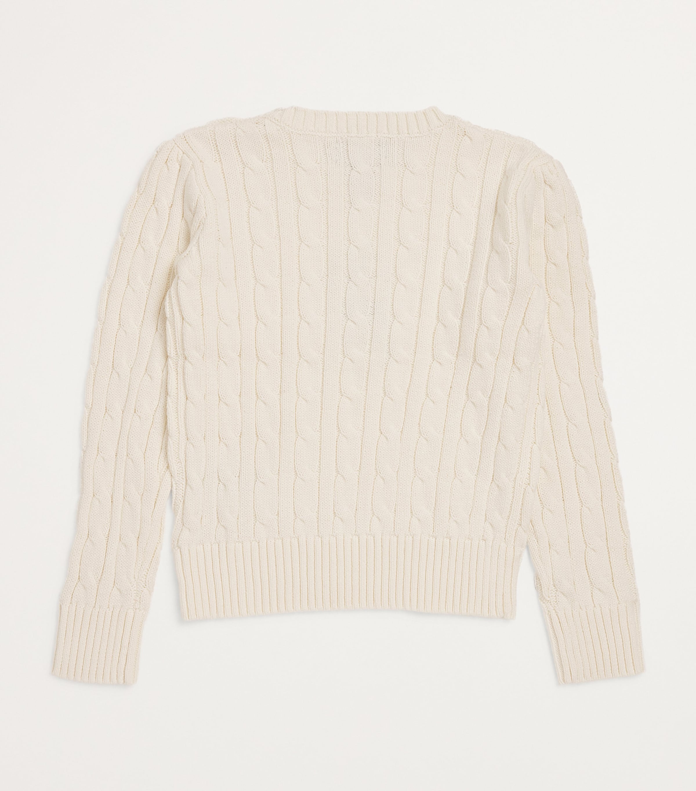 Cotton Cable-Knit Polo Pony Sweater (4-6 Years) WARM WHITE W/ PINK Image 2