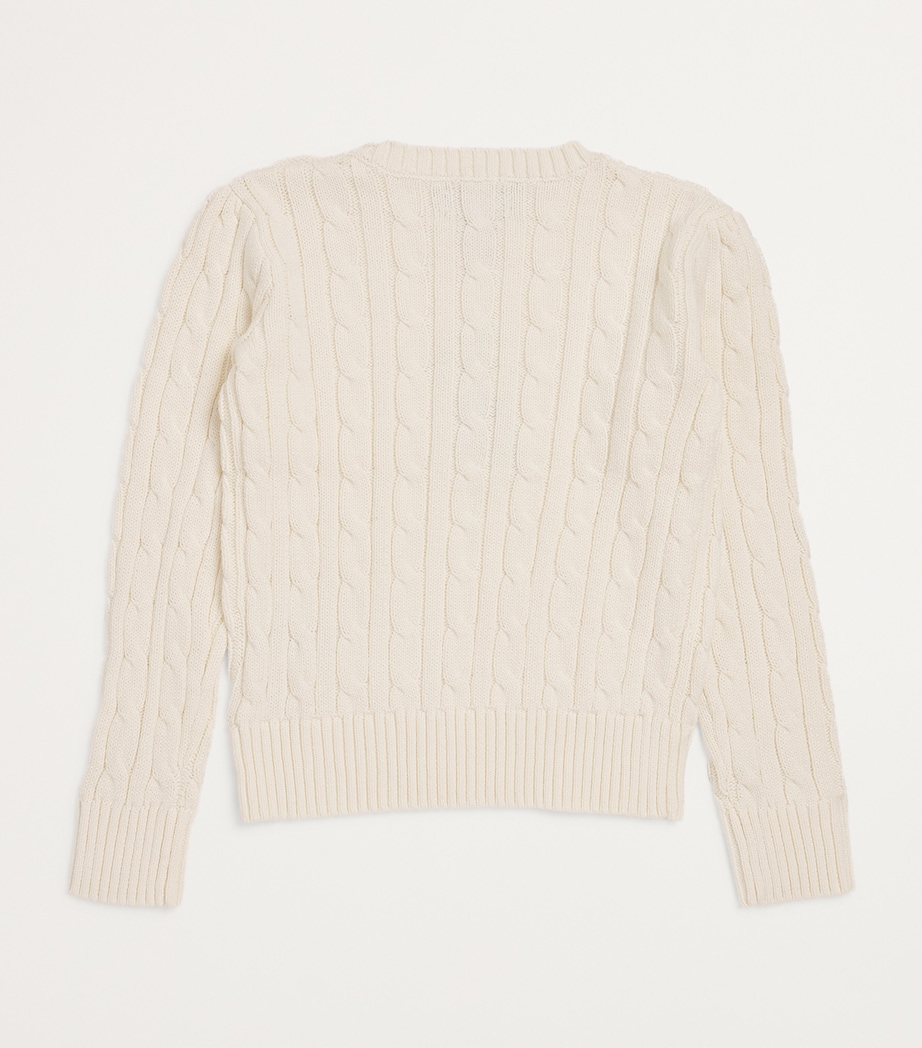 Cotton Cable-Knit Polo Pony Sweater (4-6 Years) WARM WHITE W/ PINK Image 2