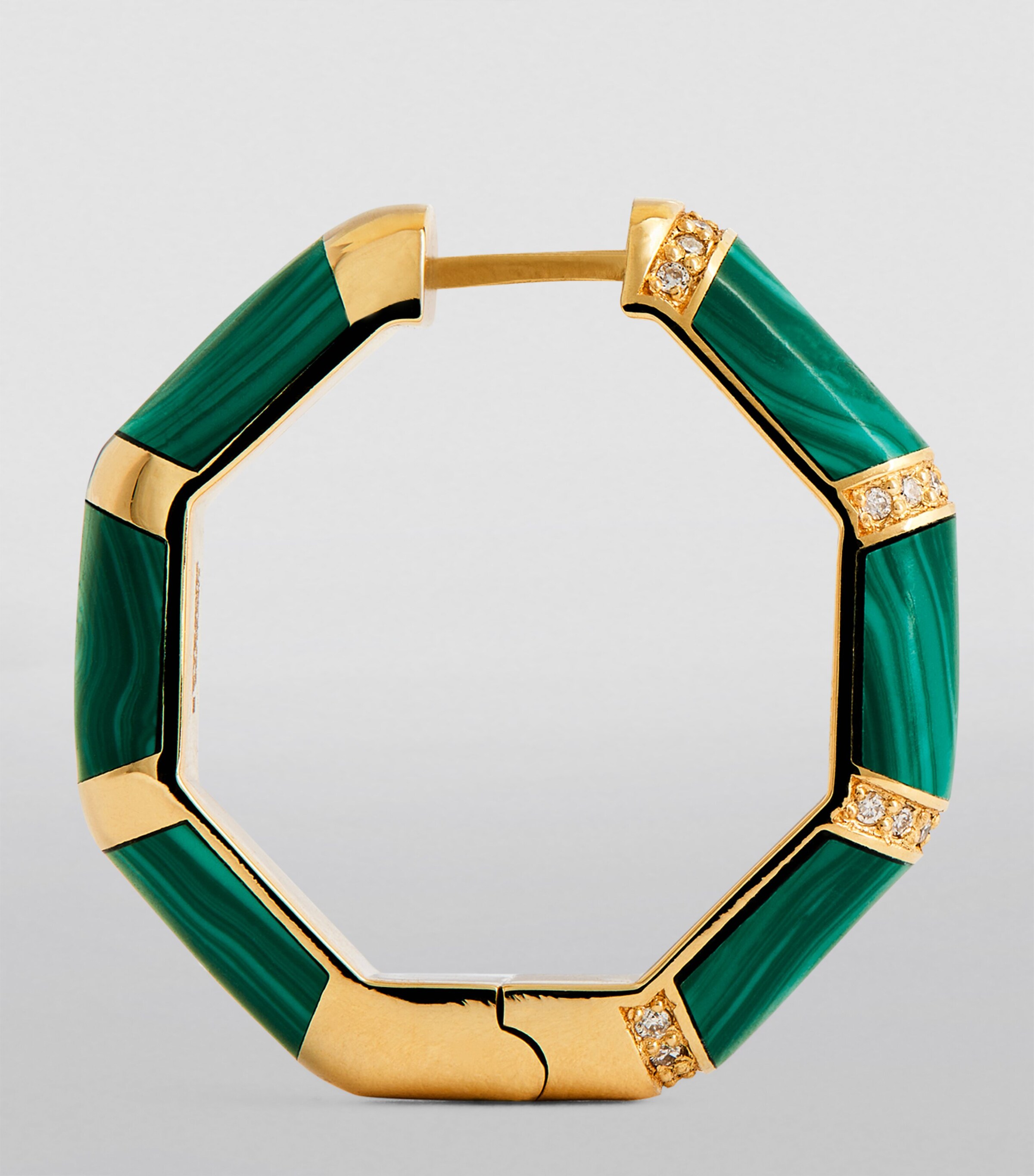 Yellow Gold, Diamond and Malachite Amulet of Light Hoop Earrings GREEN Image 3