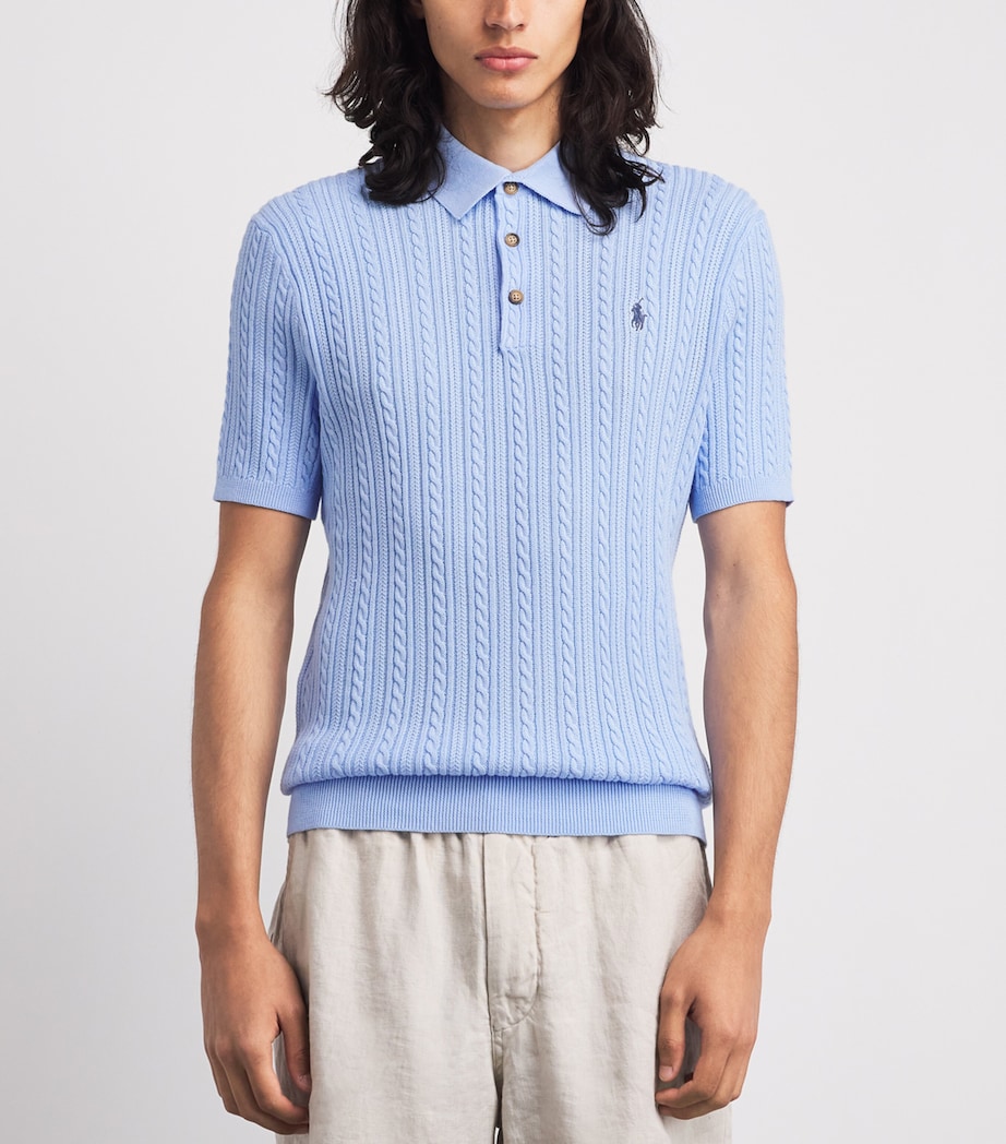 Polo Ralph Lauren Mens Cable Knit Polo Shirt Office Blue Image 4