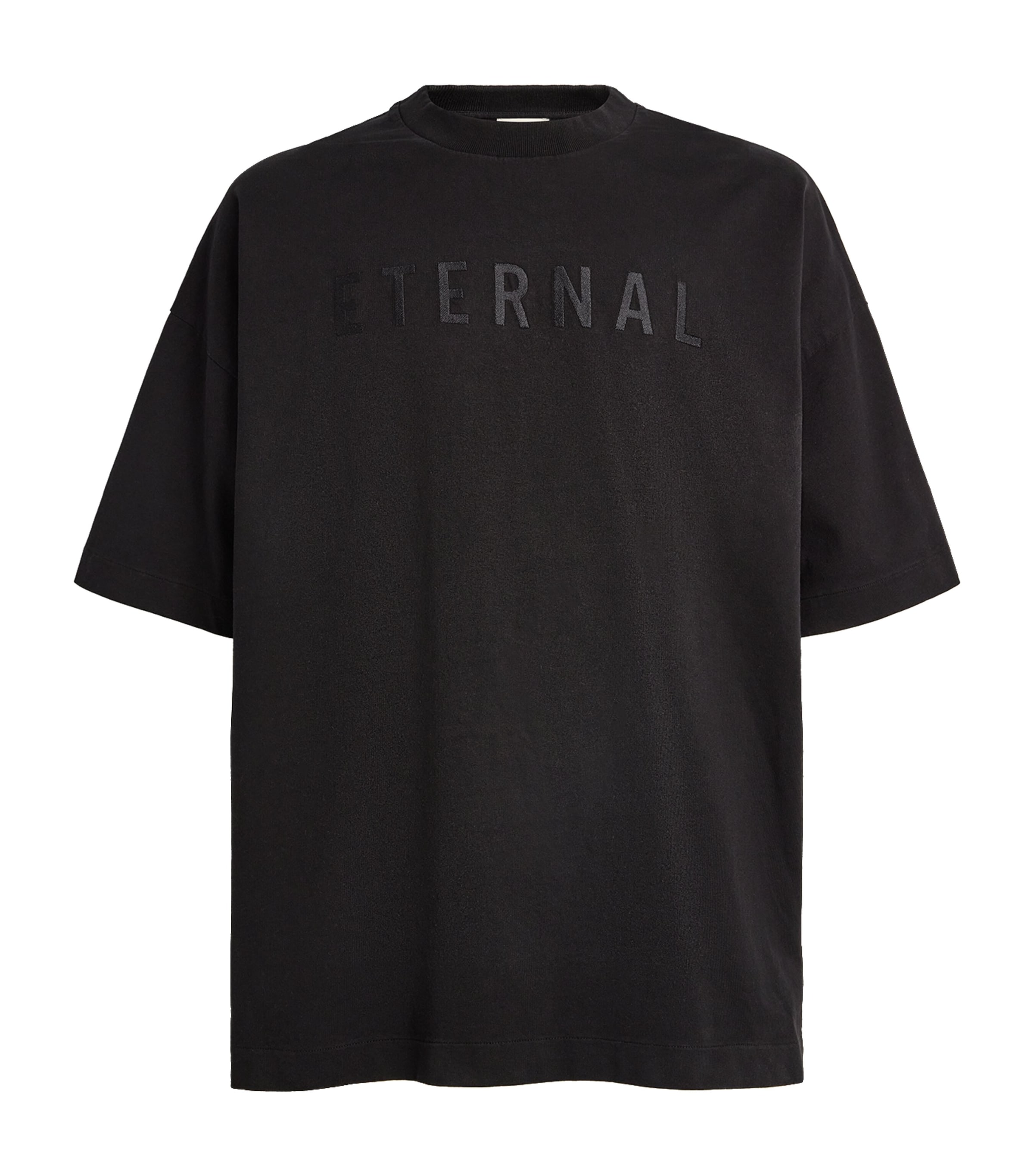 Fear Of God Eternal Black Crewneck T-shirt With Tonal Embroidery On The Front And Logo Patch On The Rear In Cott In Black