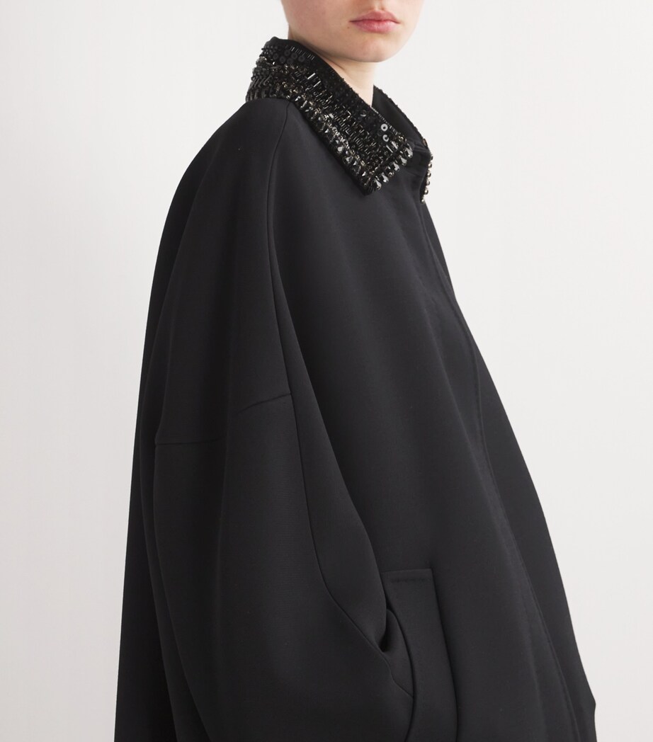Max Mara Womens Wool-Silk Embellished Coat Black Image 6