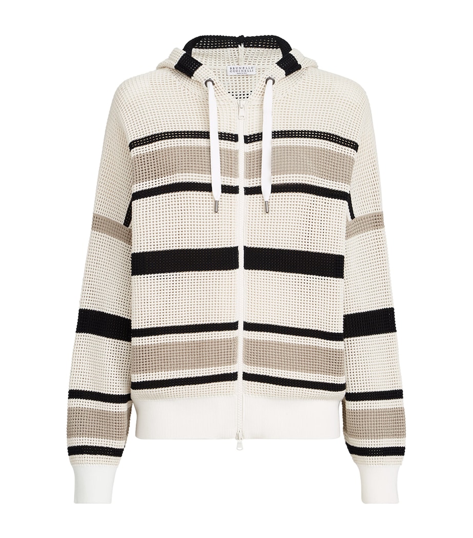 Brunello Cucinelli Womens Cotton Stripe Zip-Up Hoodie Image 1
