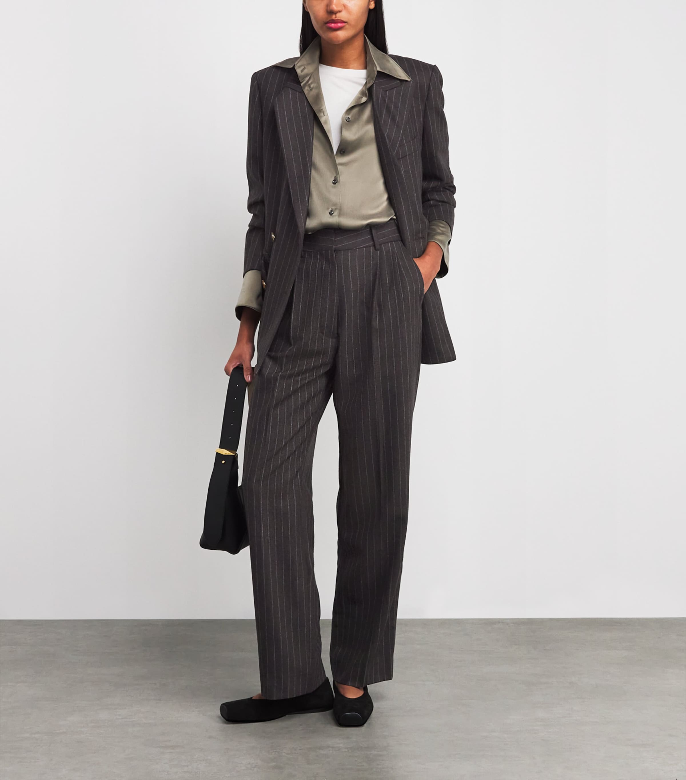Blazé Milano Womens Wool-Cashmere Pinstripe Fox Trousers Choco Image 2