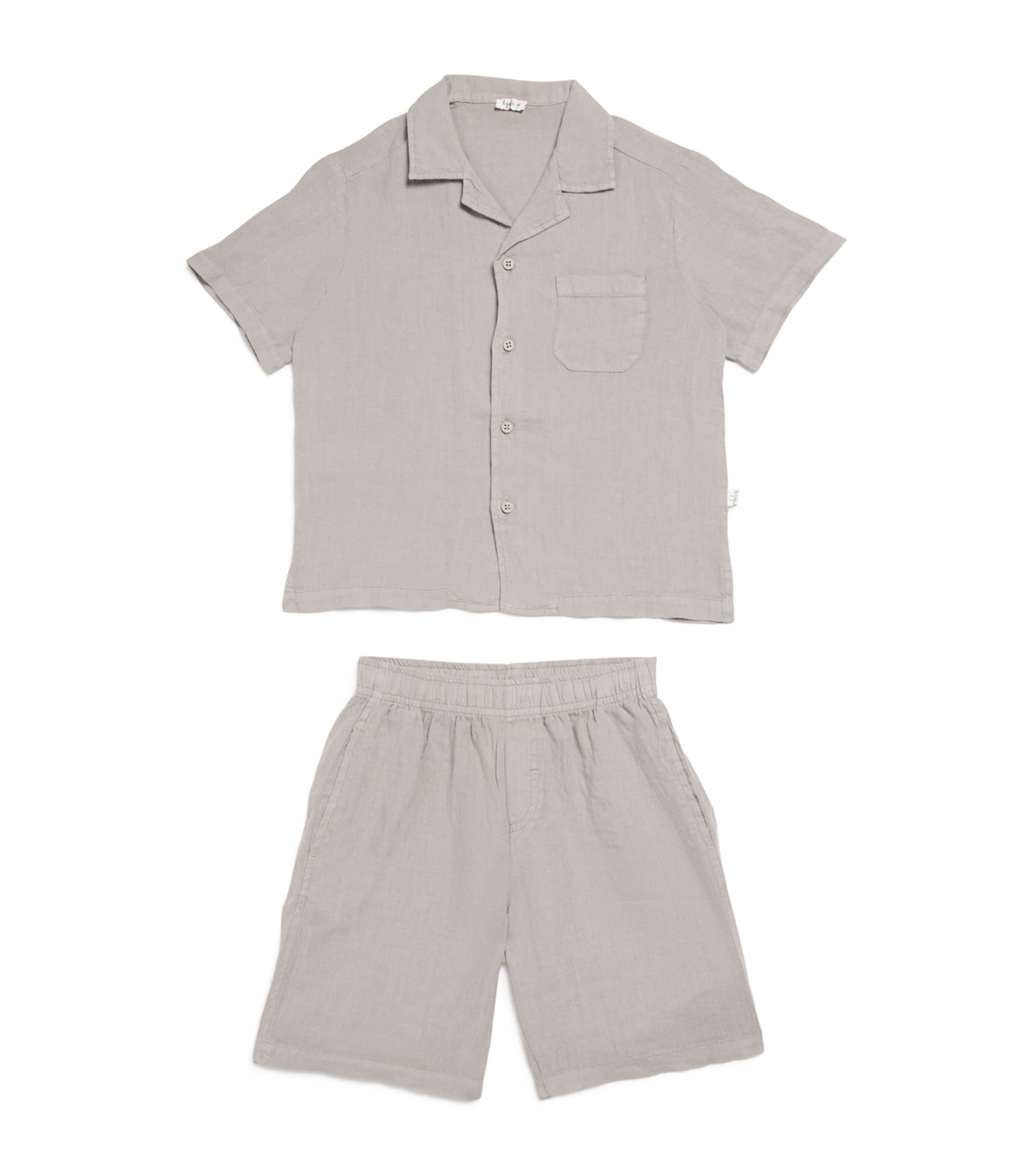 Il Gufo Linen Shirt And Shorts Set In Grey