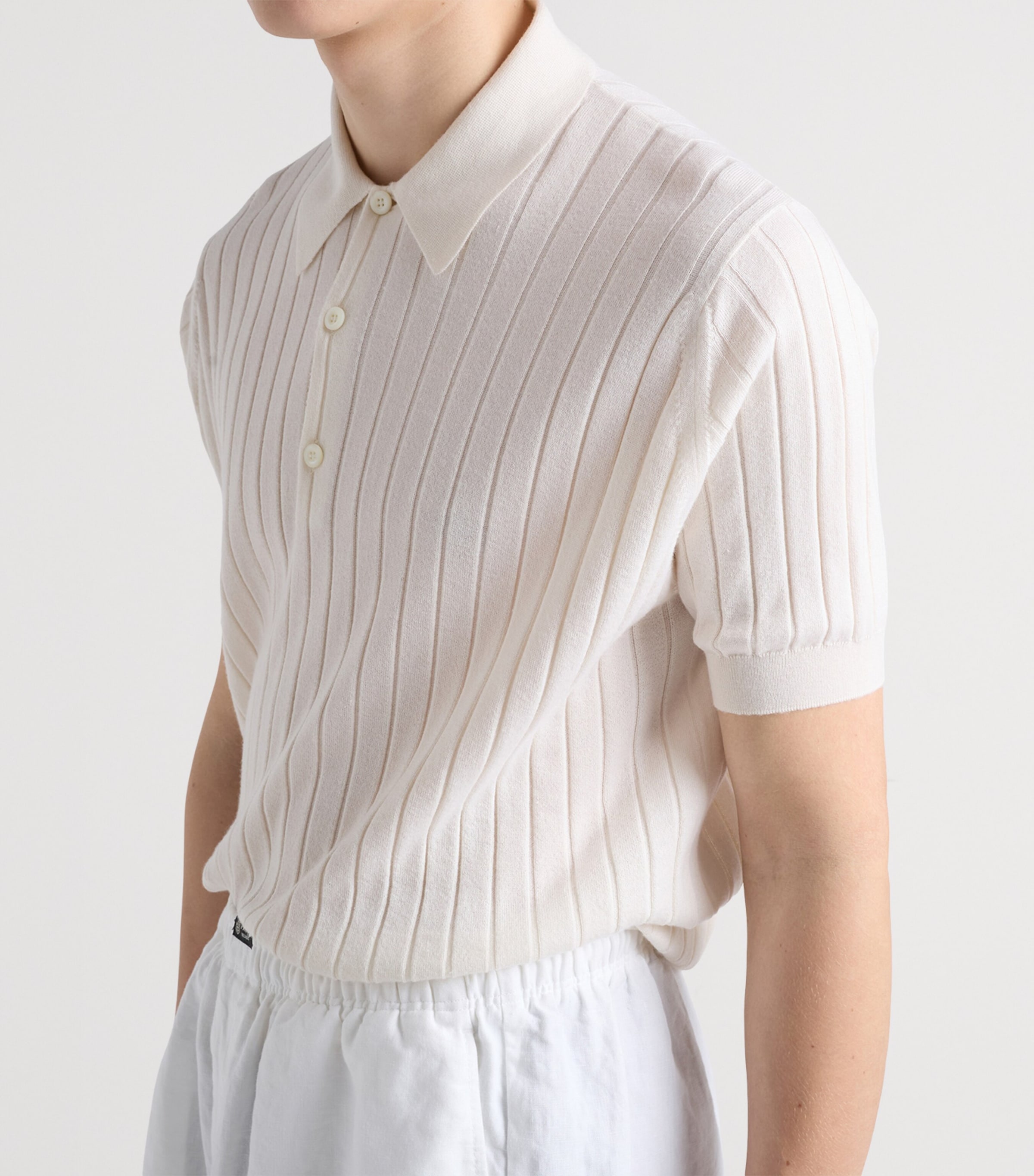 Prada White Cashmere-Silk Ribbed Polo Shirt | Harrods UK