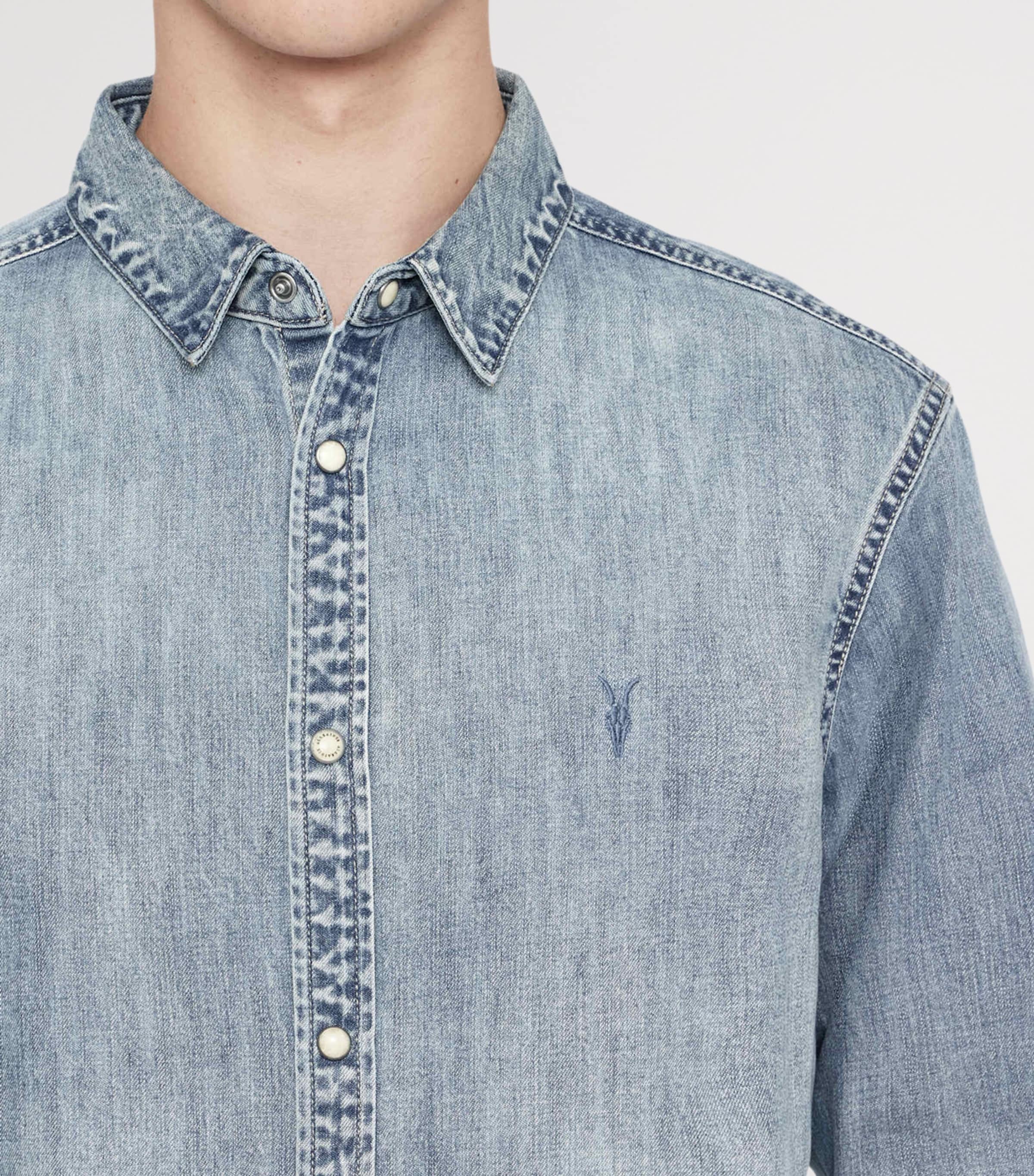 AllSaints Mens Denim Gleason Shirt Light Indigo Image 4