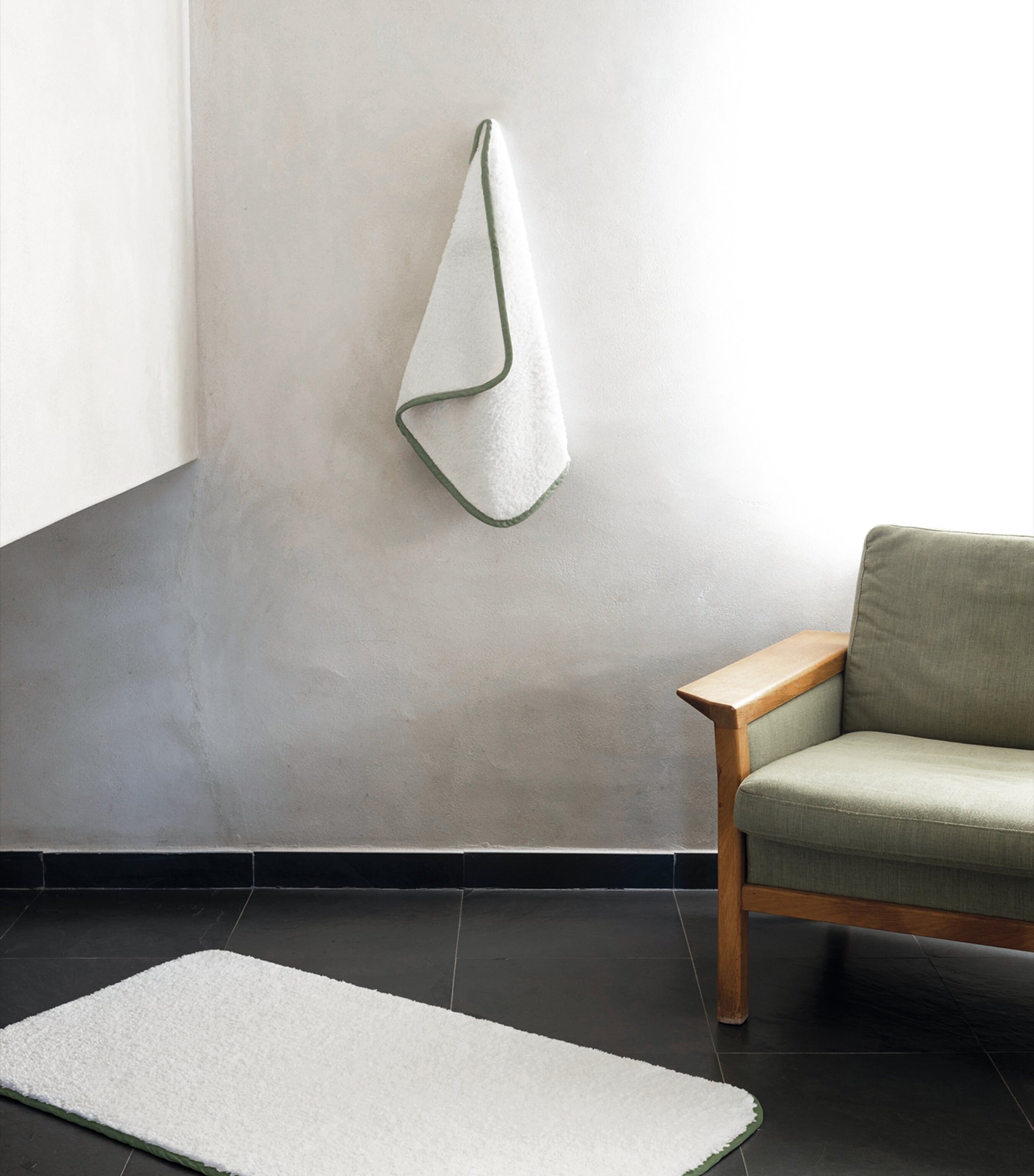 Cotton Portobello Washcloth (30cm x 30cm) WHITE/JADE Image 1