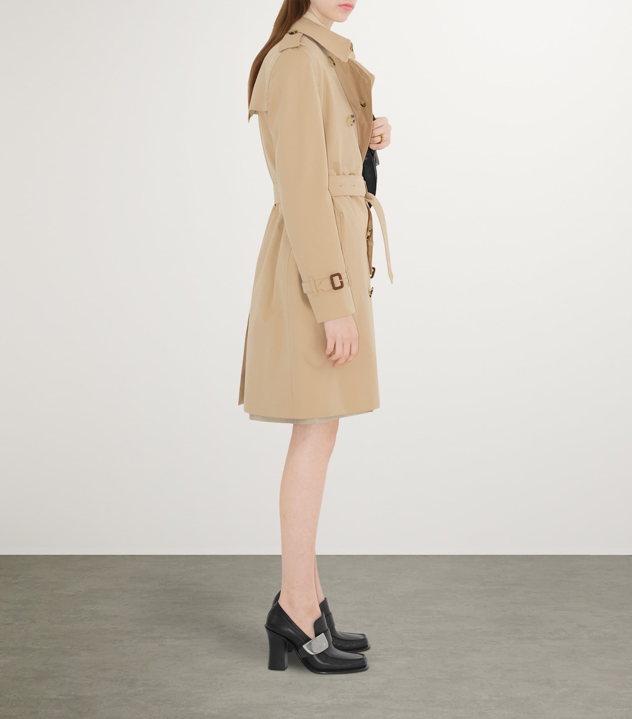 Burberry Yellow Gabardine Kensington Mid-Length Trench Coat