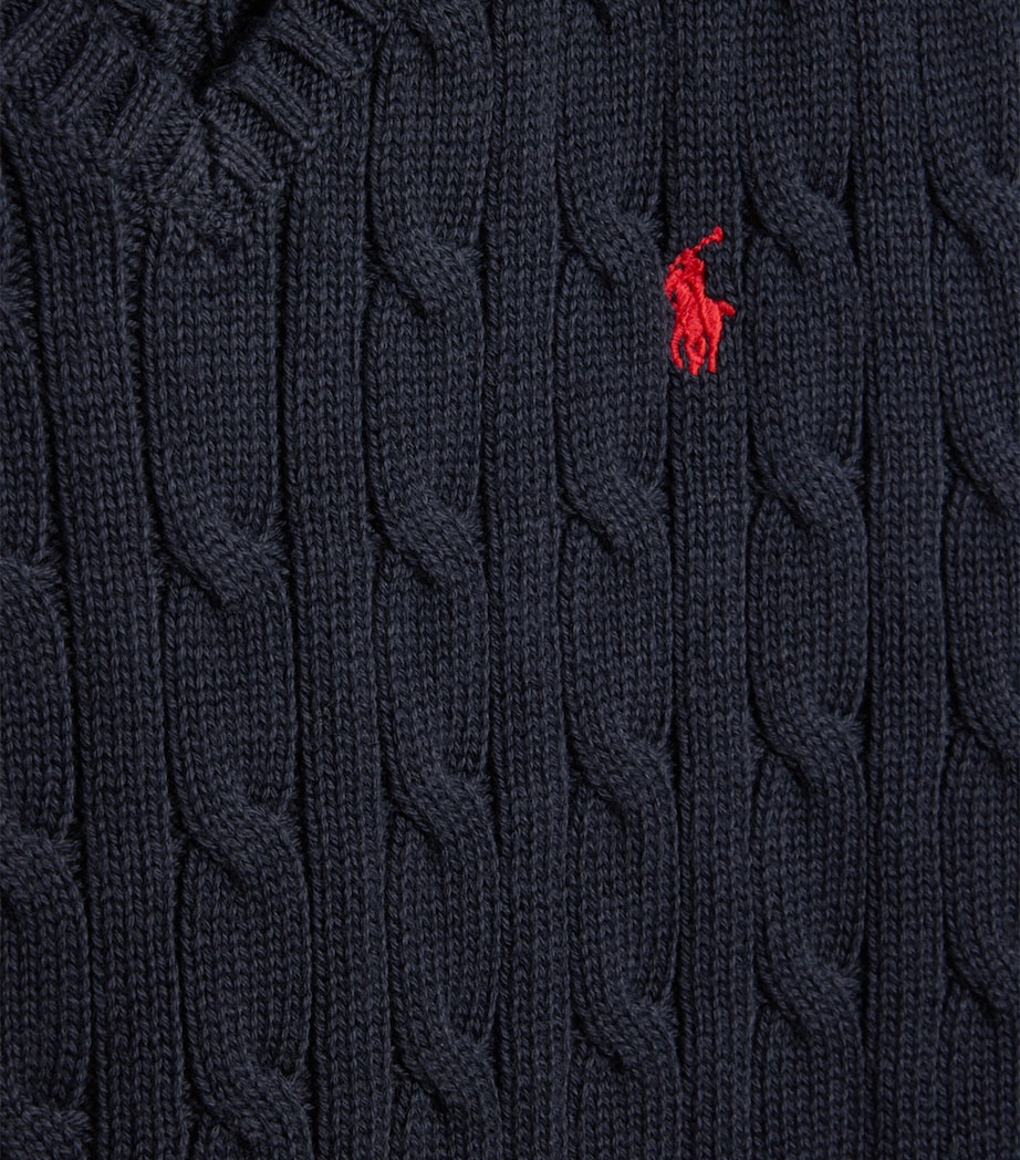 Cotton Cable-Knit Polo Pony Sweater Vest (2-7 Years) NAVY Image 2