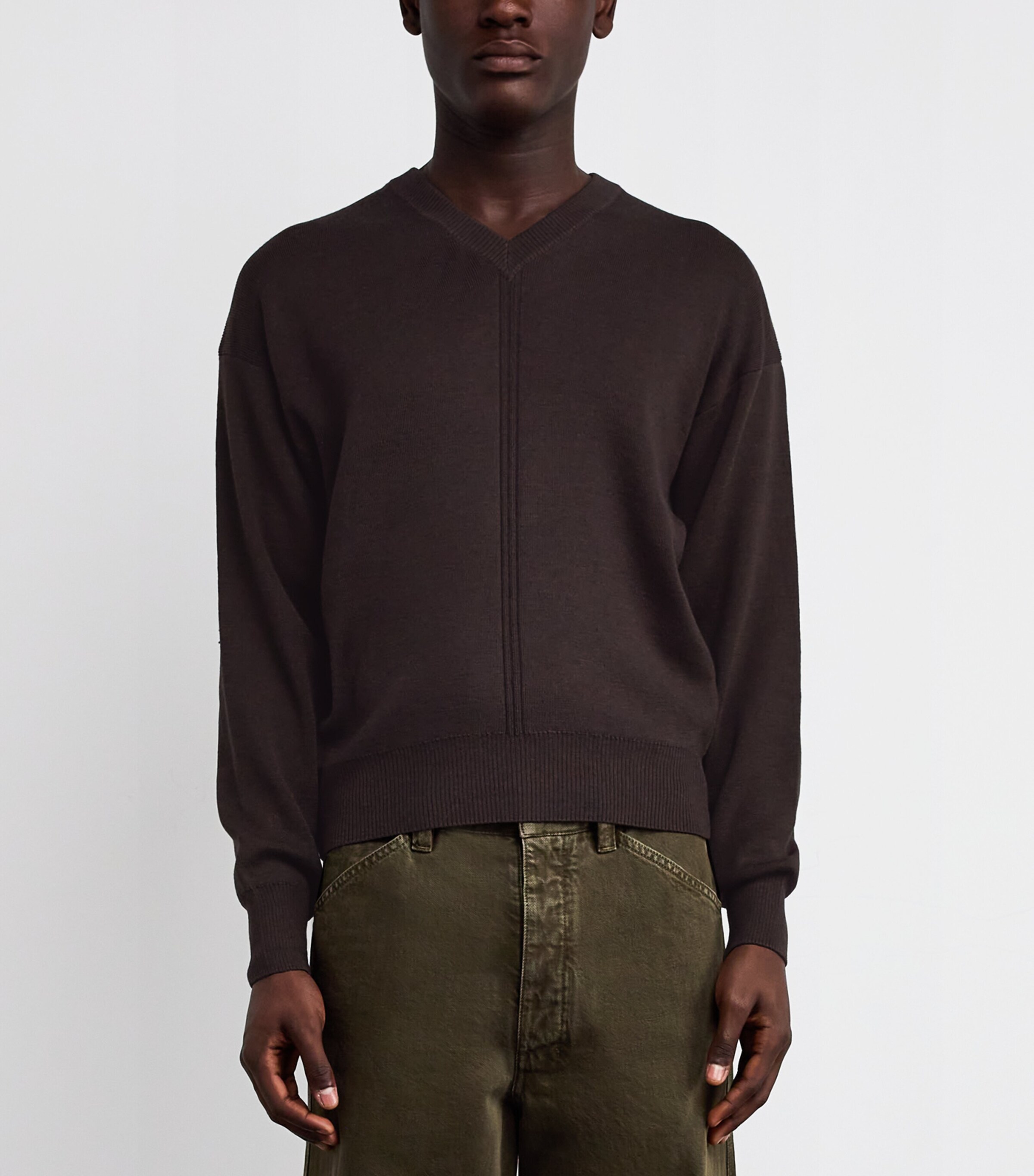 Lemaire Brown Merino Wool-Blend V-Neck Sweater | Harrods UK