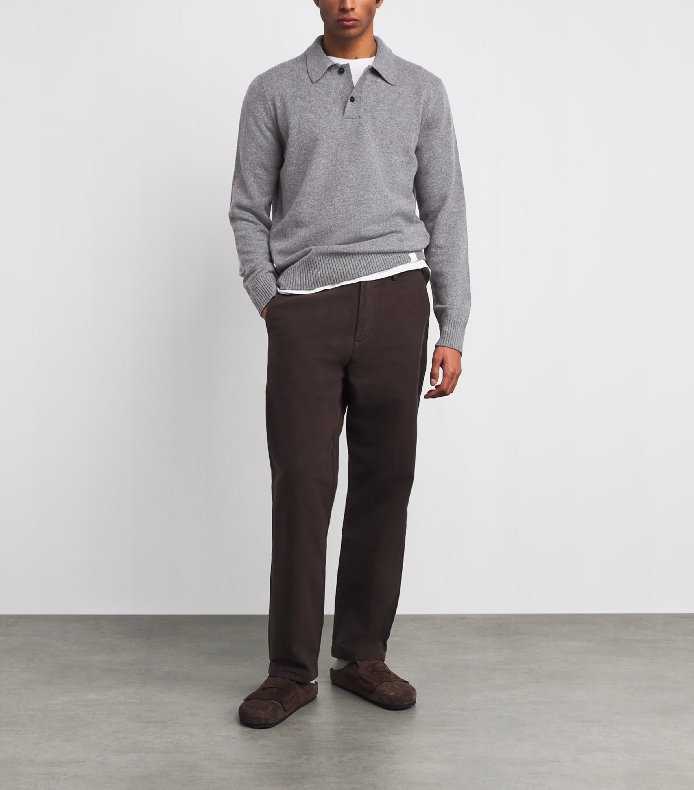 Merino Lambswool Polo Sweater GREY MELANGE Image 2
