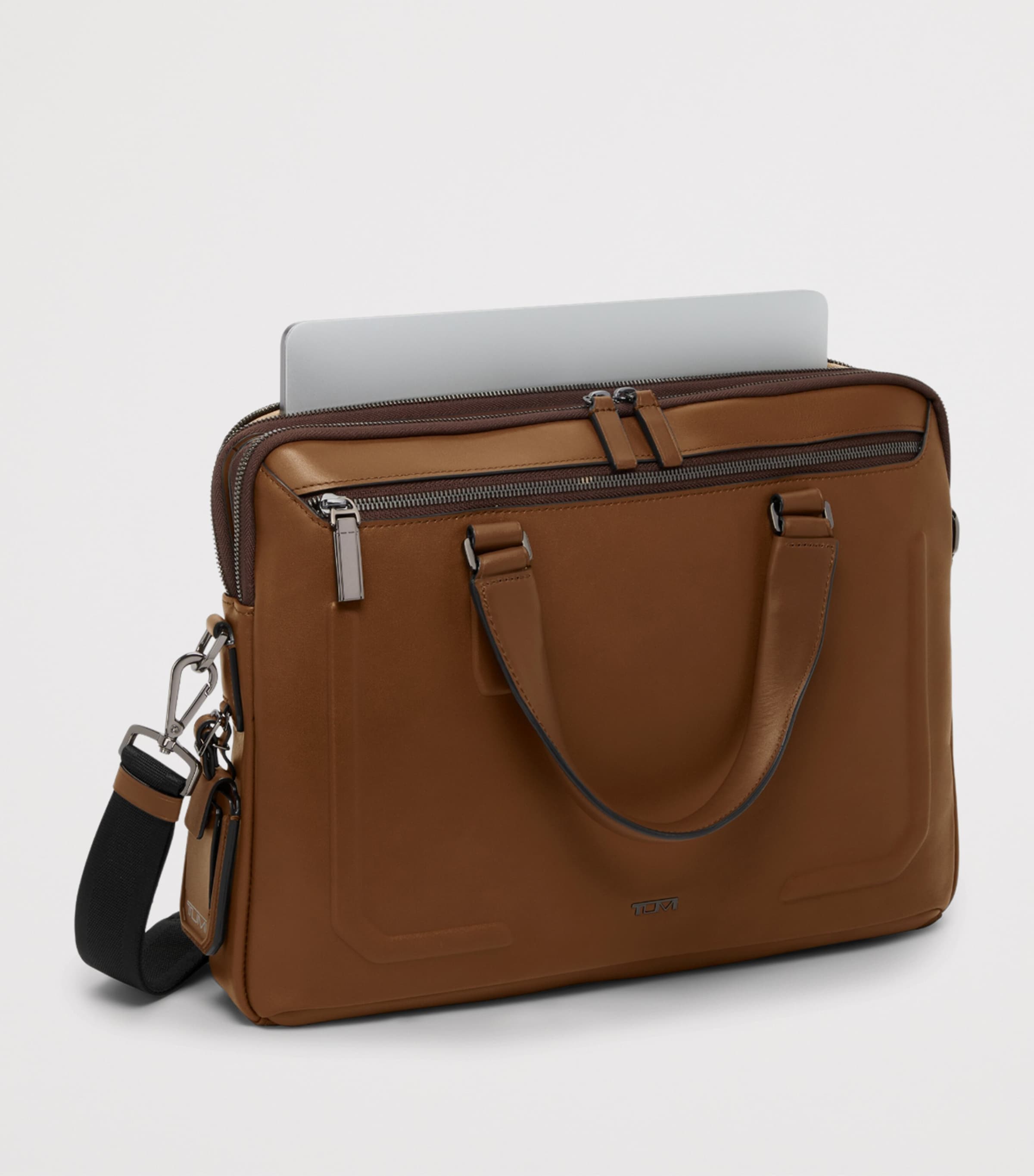 Tumi Leather Harrison Briefcase Cognac Bombe Image 2