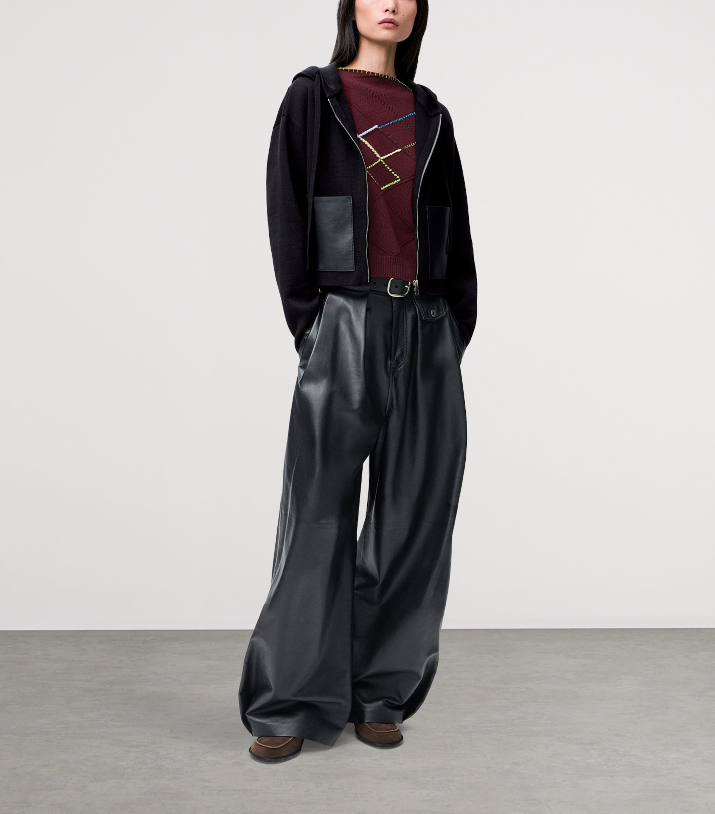 Wool Leather-Pocket Hoodie BLACK Image 2