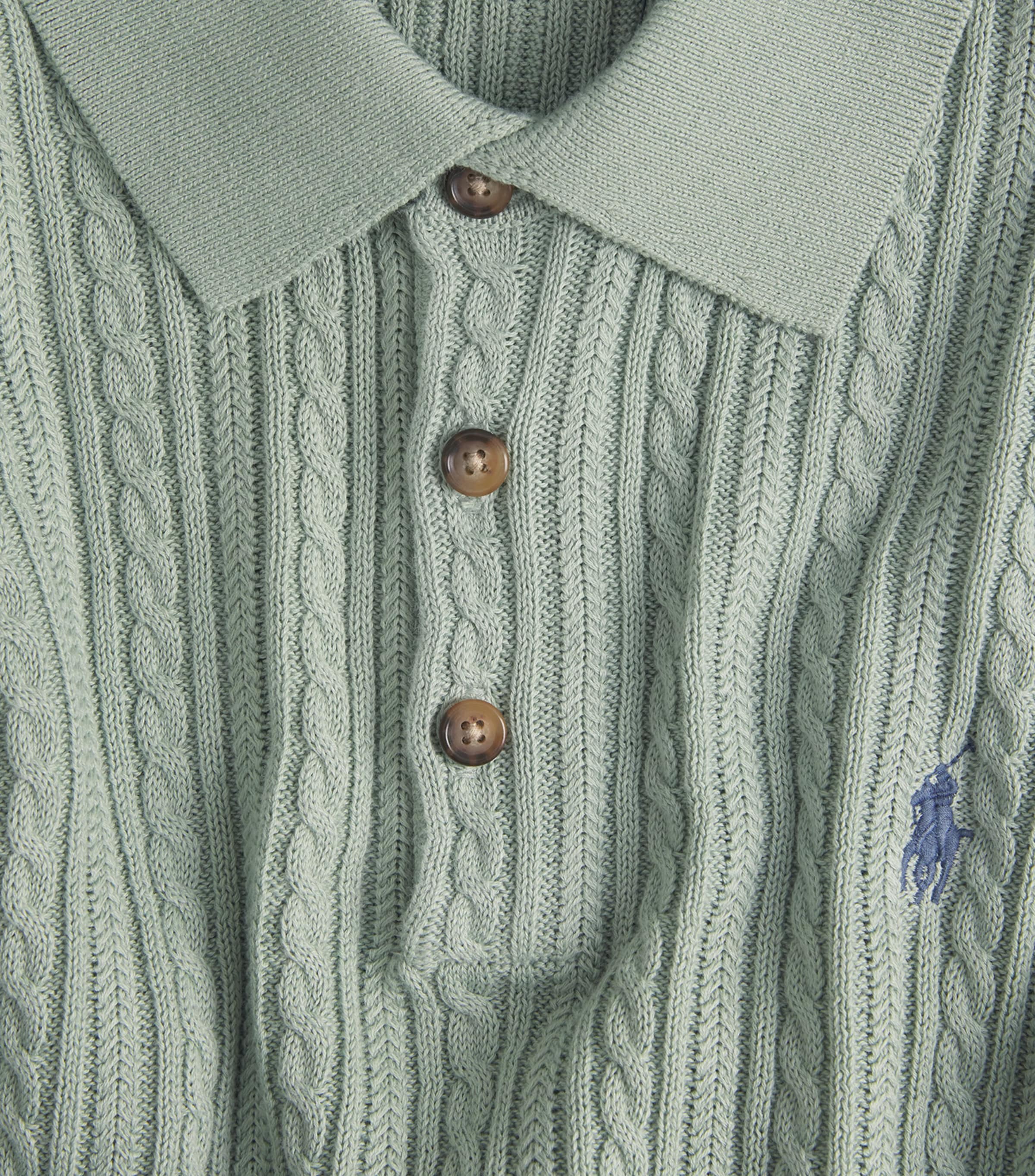 Polo Ralph Lauren Mens Cotton Cable-Knit Polo Shirt Light Green Image 6