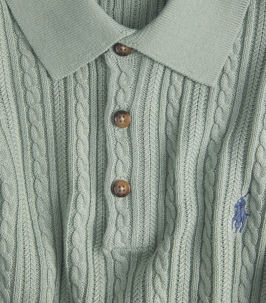 Polo Ralph Lauren Mens Cotton Cable-Knit Polo Shirt Light Green Image 6